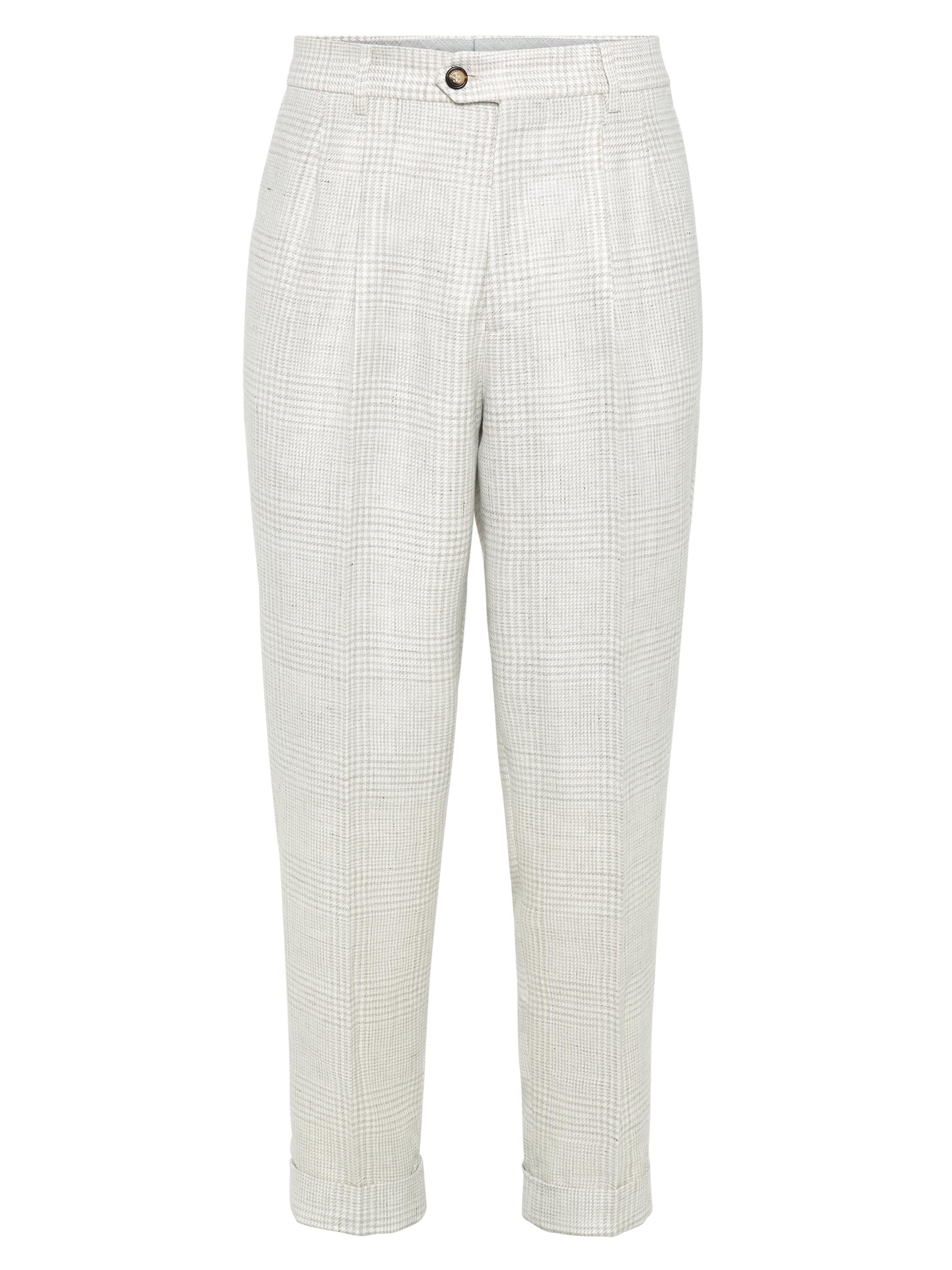 Brunello Cucinelli Men's Prince Of Wales Diagonal Leisure Fit Trousers with Double Pleats - Yuta