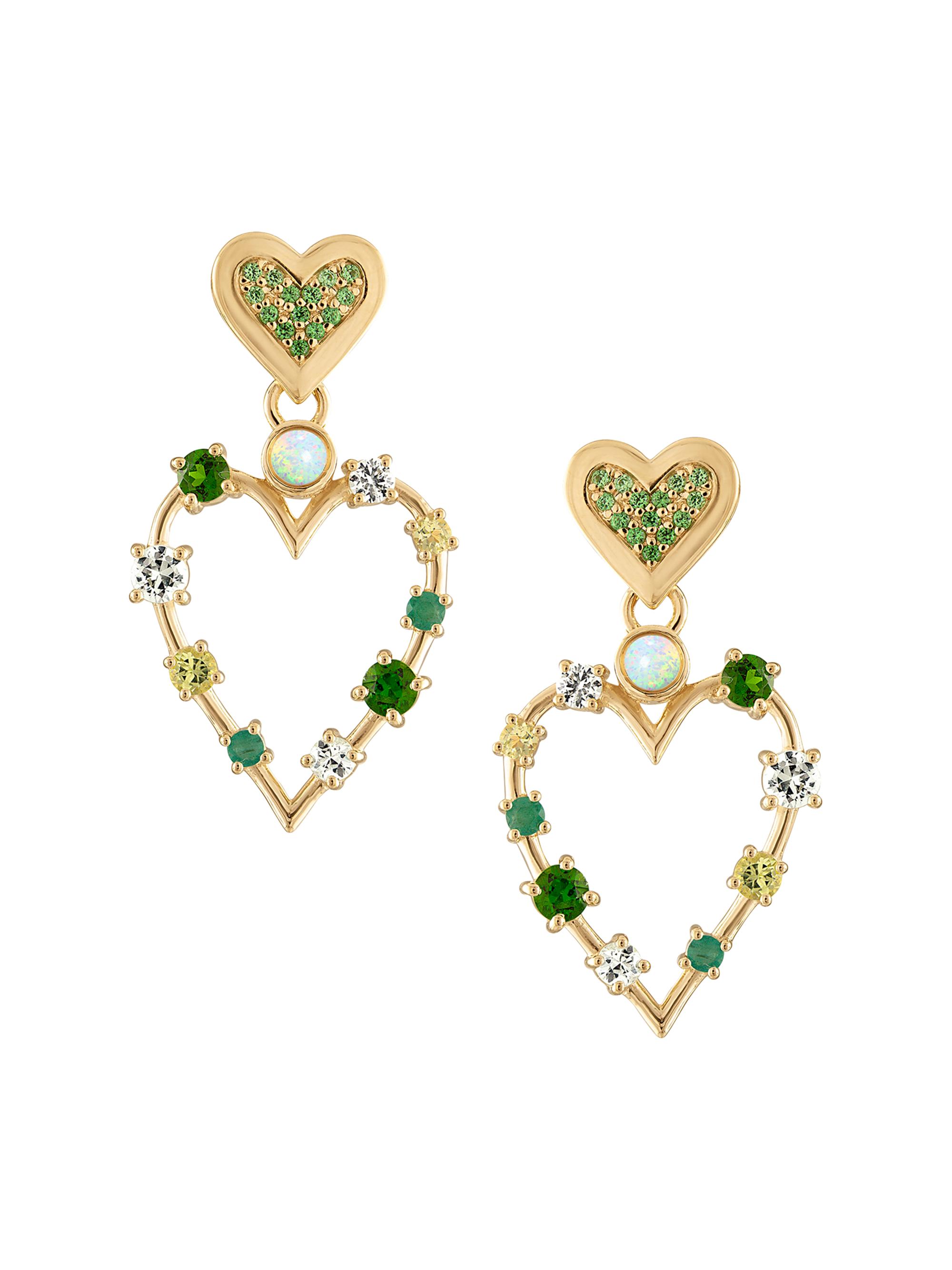 Eden Presley Women's Love Transformer 14K Gold & Multi-Gemstone Heart Drop Earrings - Green