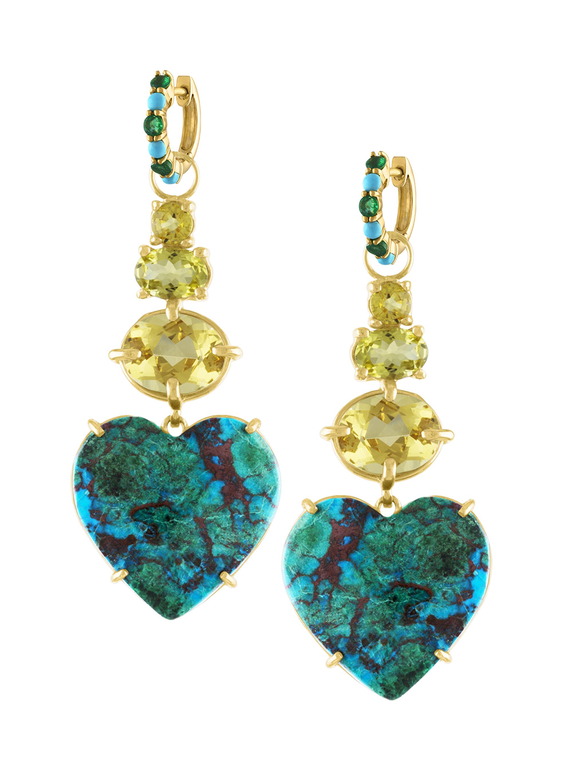 Eden Presley Women's 14K Yellow Gold, Chrysocolla & Yellow Tourmaline Heart Drop Earrings - Yellow Gold