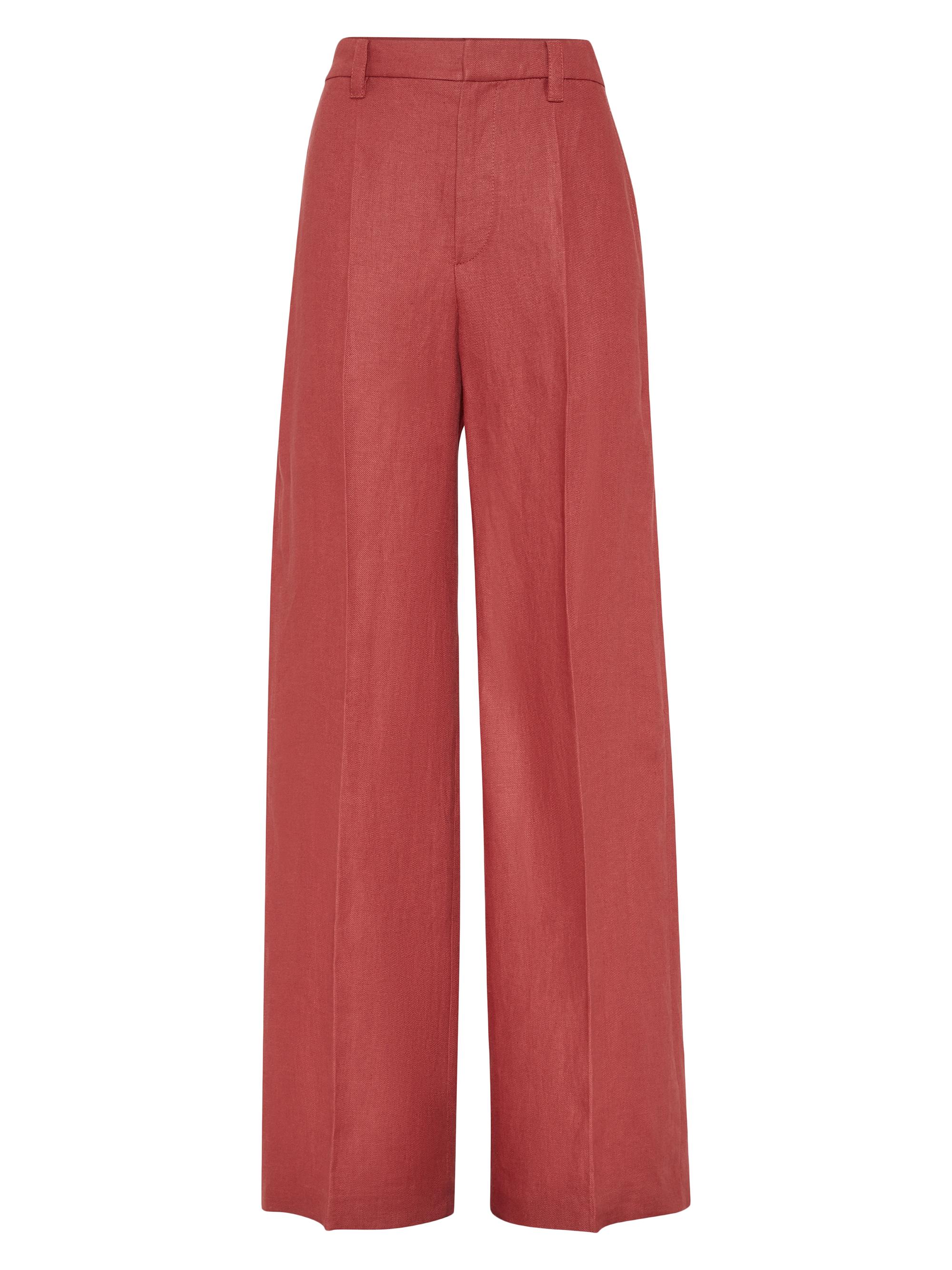 Brunello Cucinelli Women's Dyed Hemp and Linen Gabardine Loose Trousers - Red