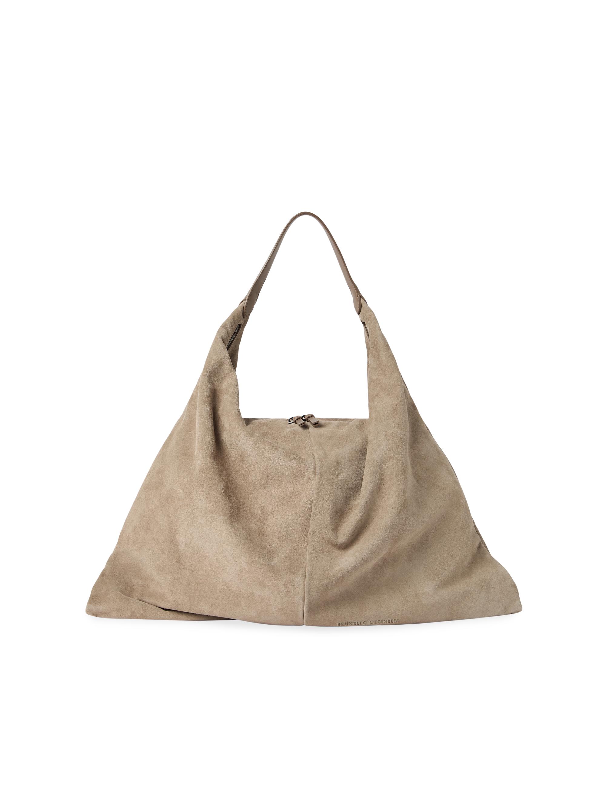 Brunello Cucinelli Women's Swing Hobo Bag in Suede - Light Grey