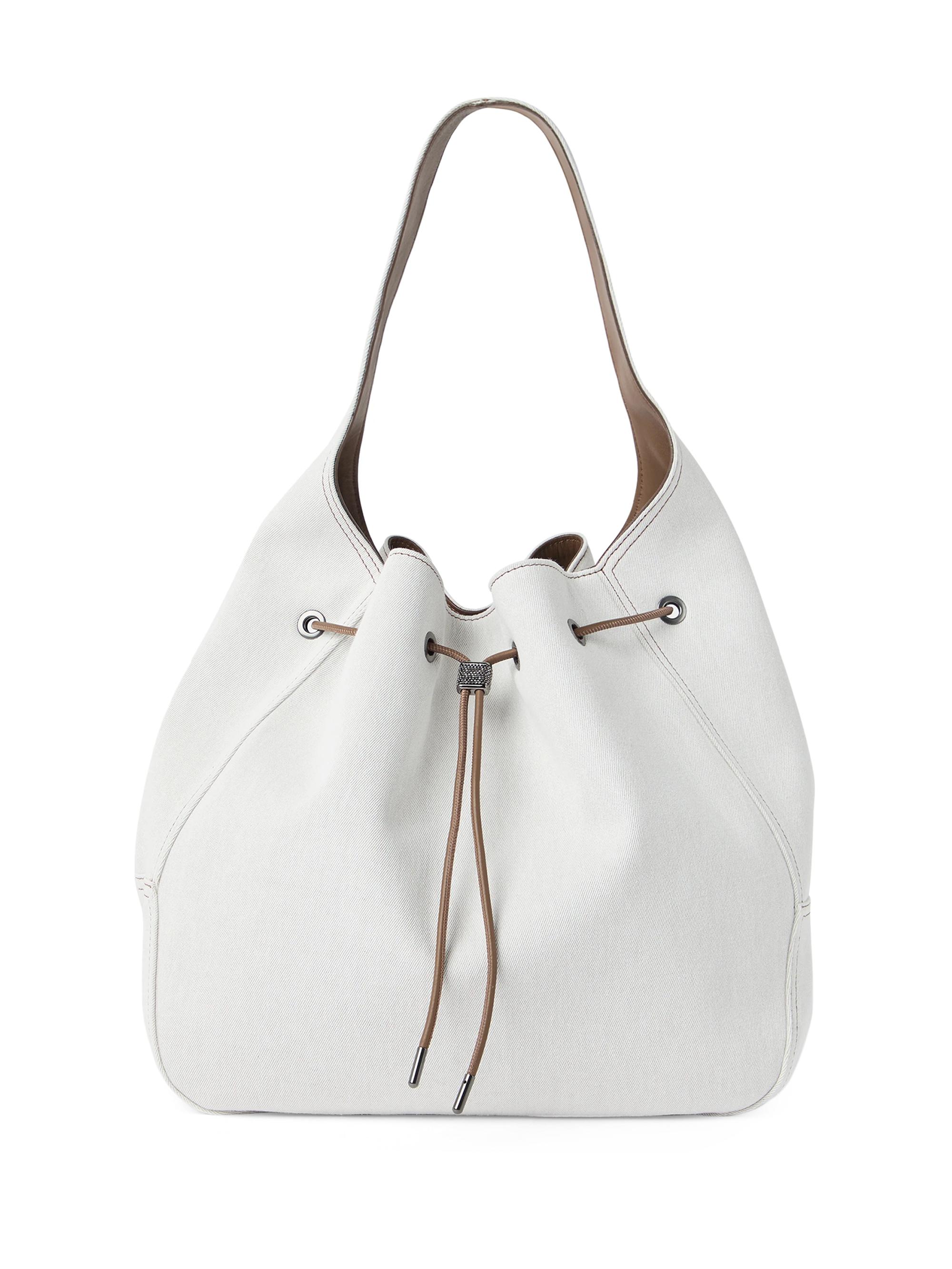 Brunello Cucinelli Women's Duo Bucket Bag in Cotton and Linen - Chalk