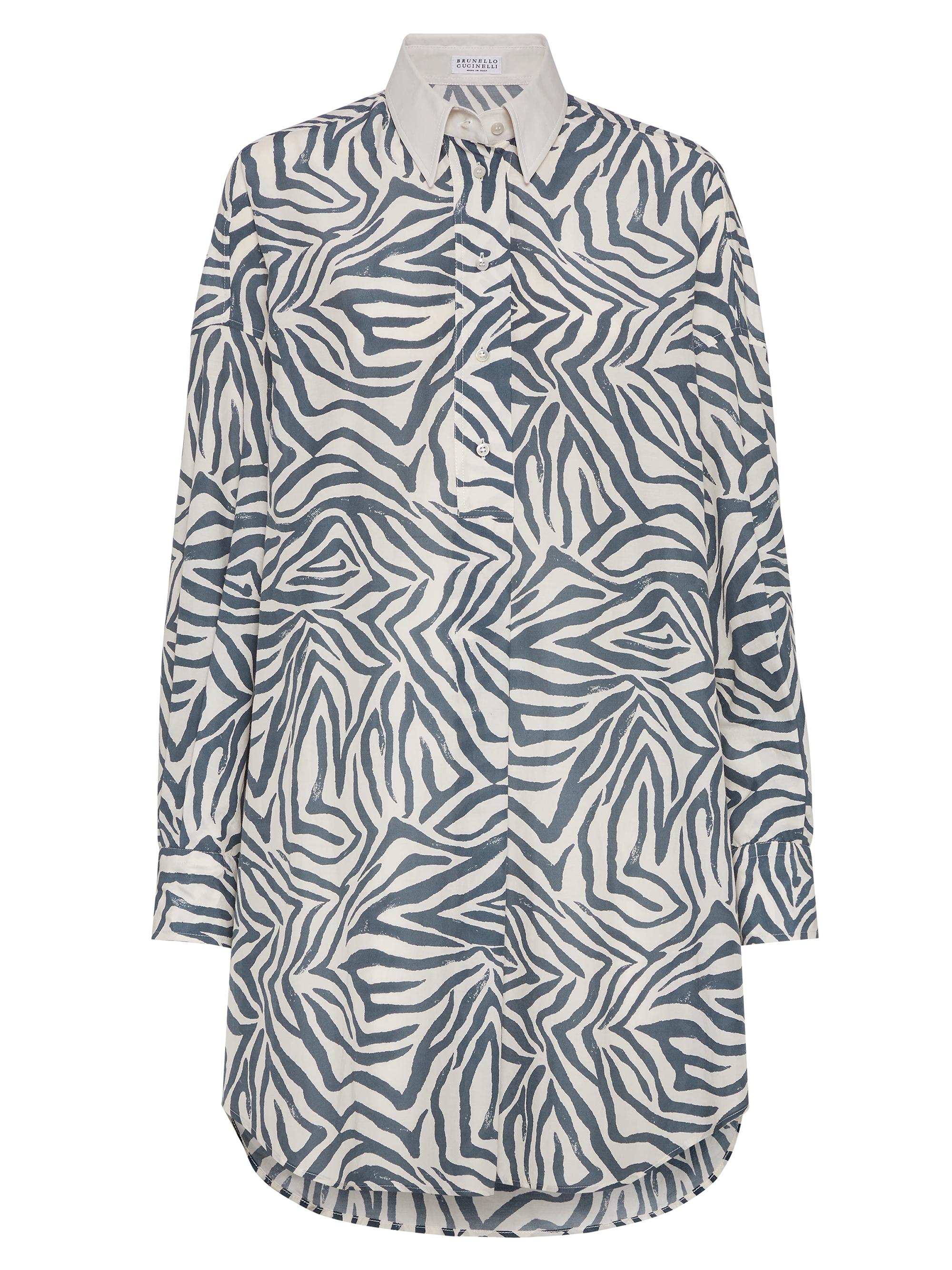 Brunello Cucinelli Women's Cotton and Silk Ethnic Print Poplin Shirt Dress - Marine Blue