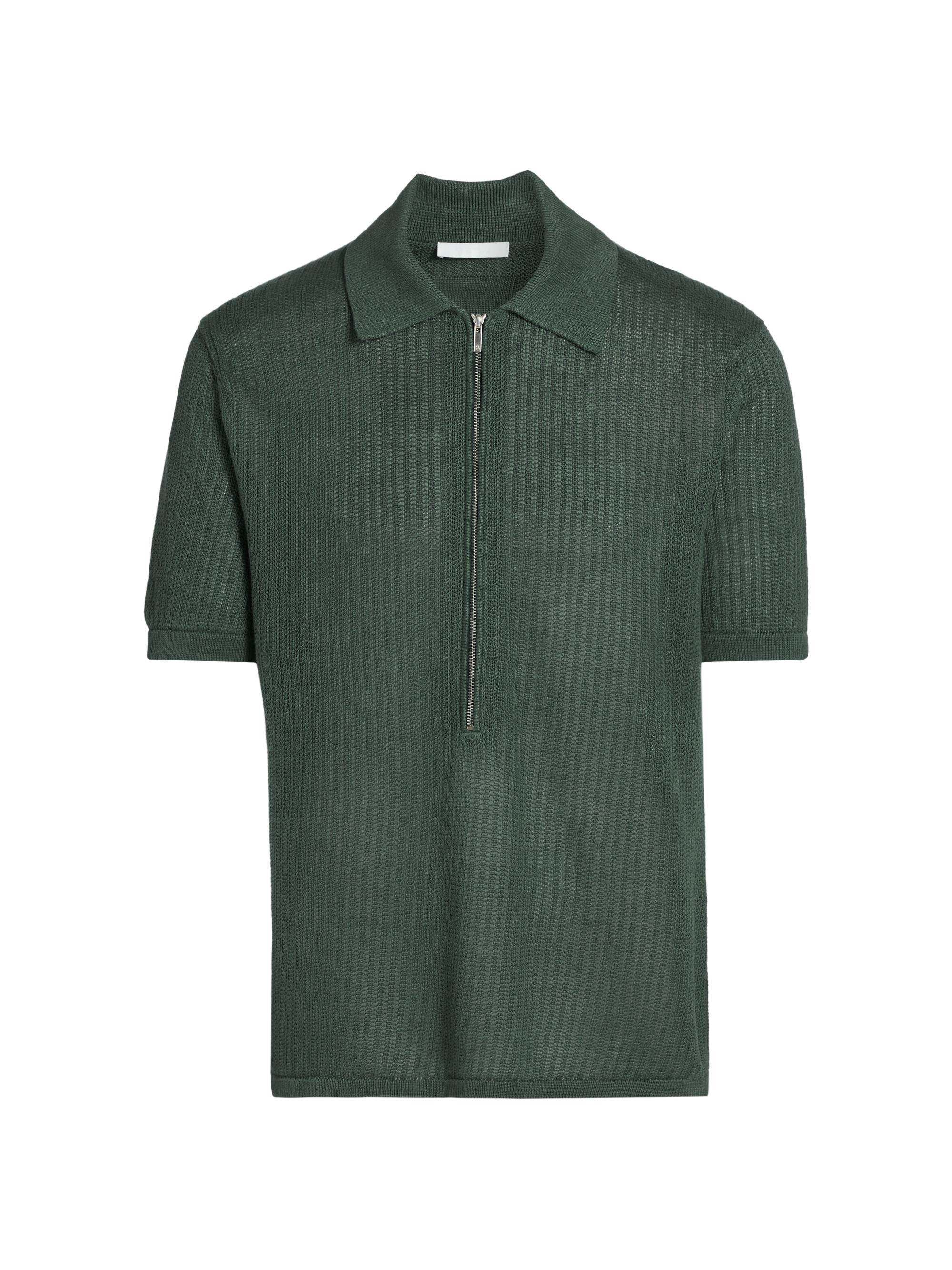 Helmut Lang Men's Nino Linen Rib-Knit Half-Zip Polo Sweater - Blue Green
