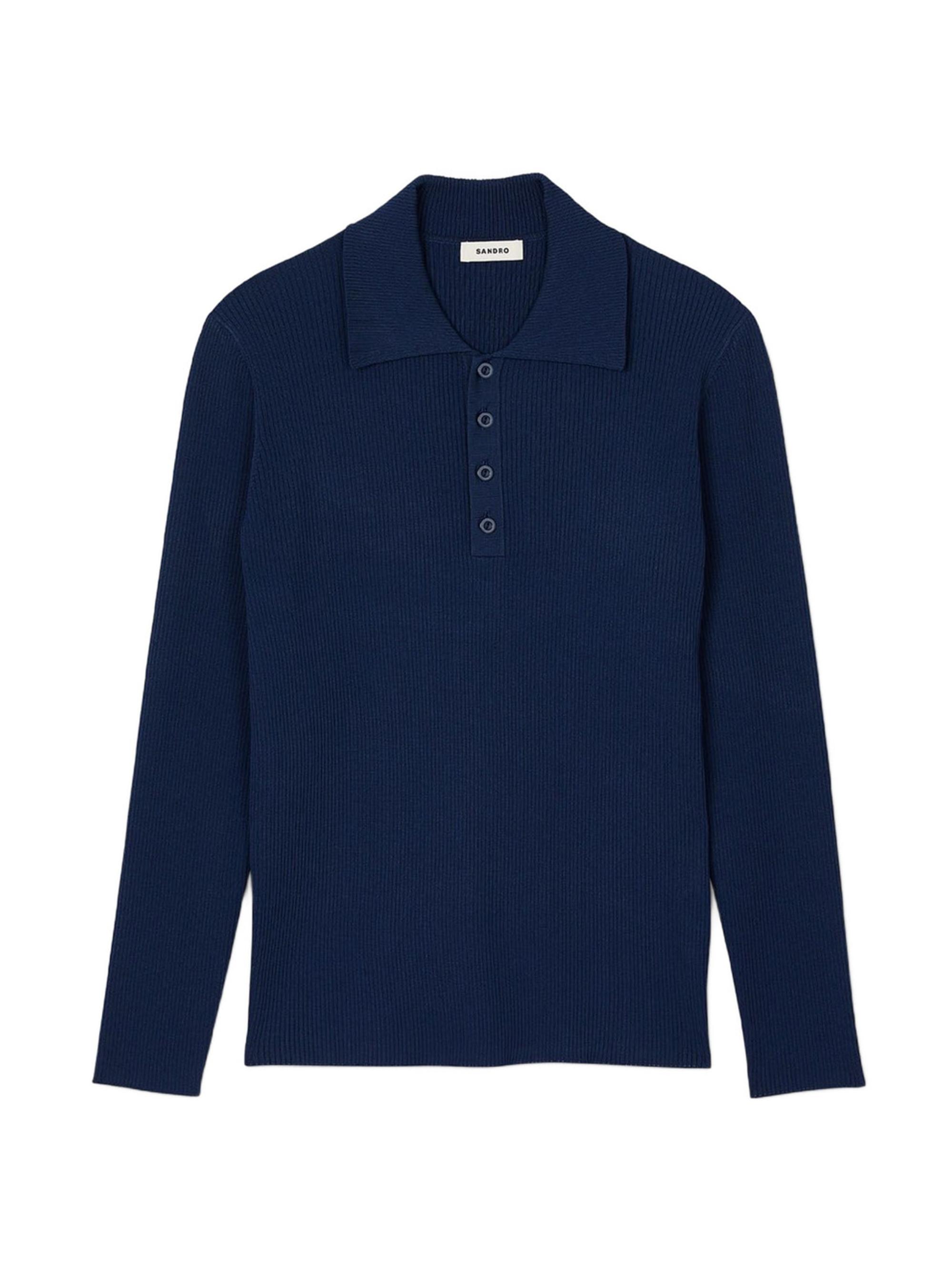 Sandro Men's Rib Knit Polo Shirt - Royal Blue