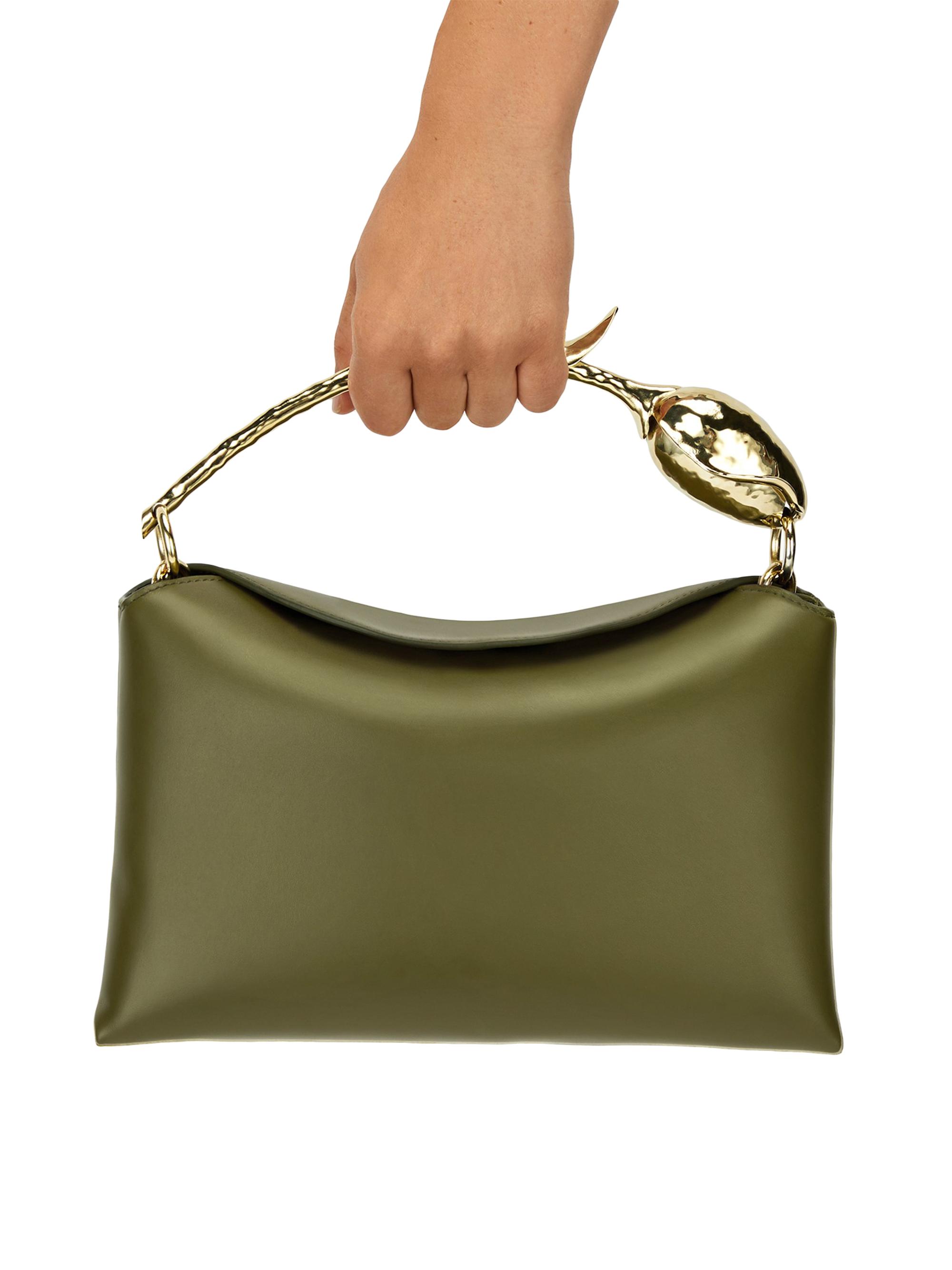 Erdem Women's Bloom  Leather Top Handle Bag - Black - back view in Khaki