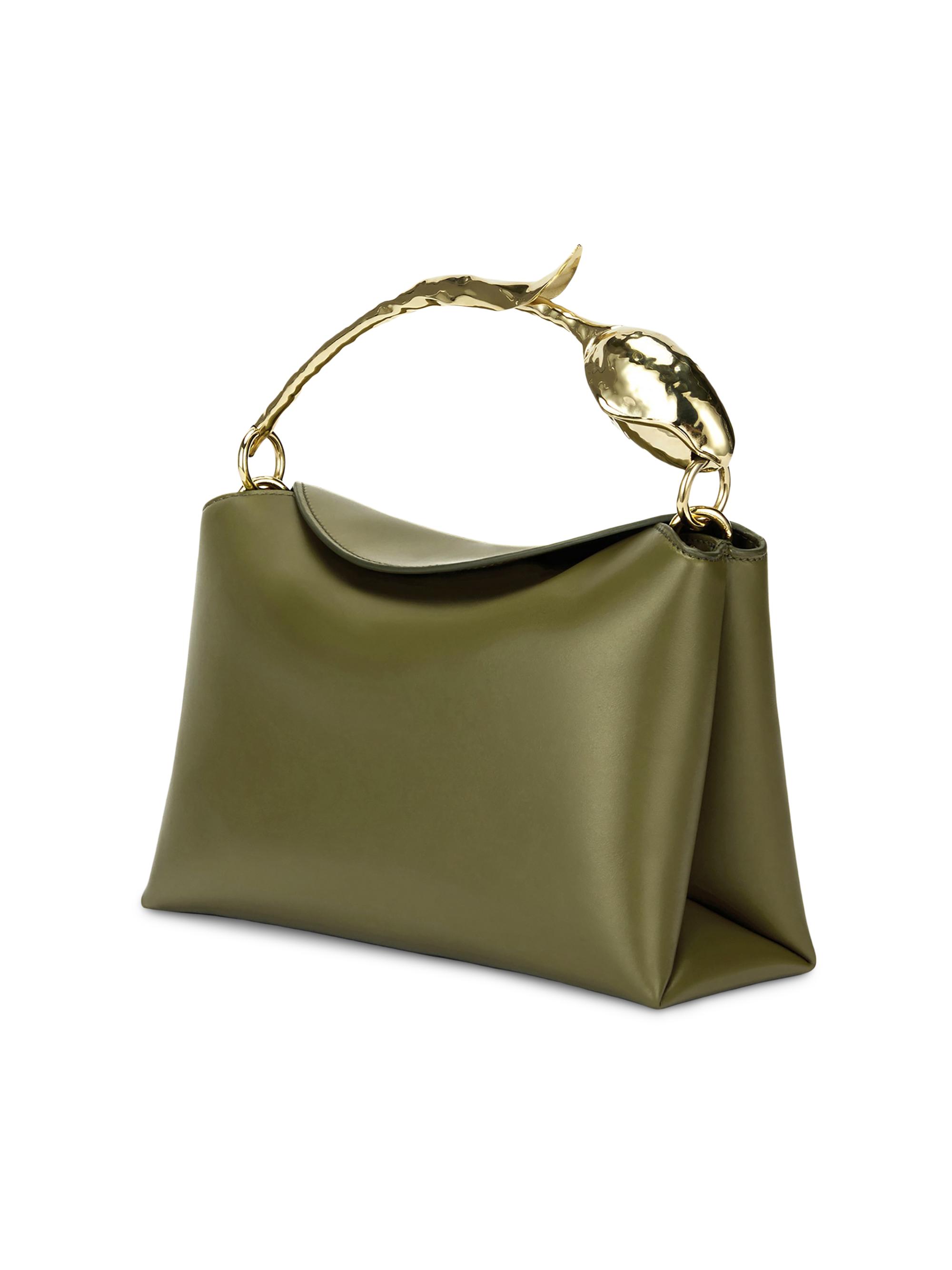 Erdem Women's Bloom  Leather Top Handle Bag - Black - detail view in Khaki