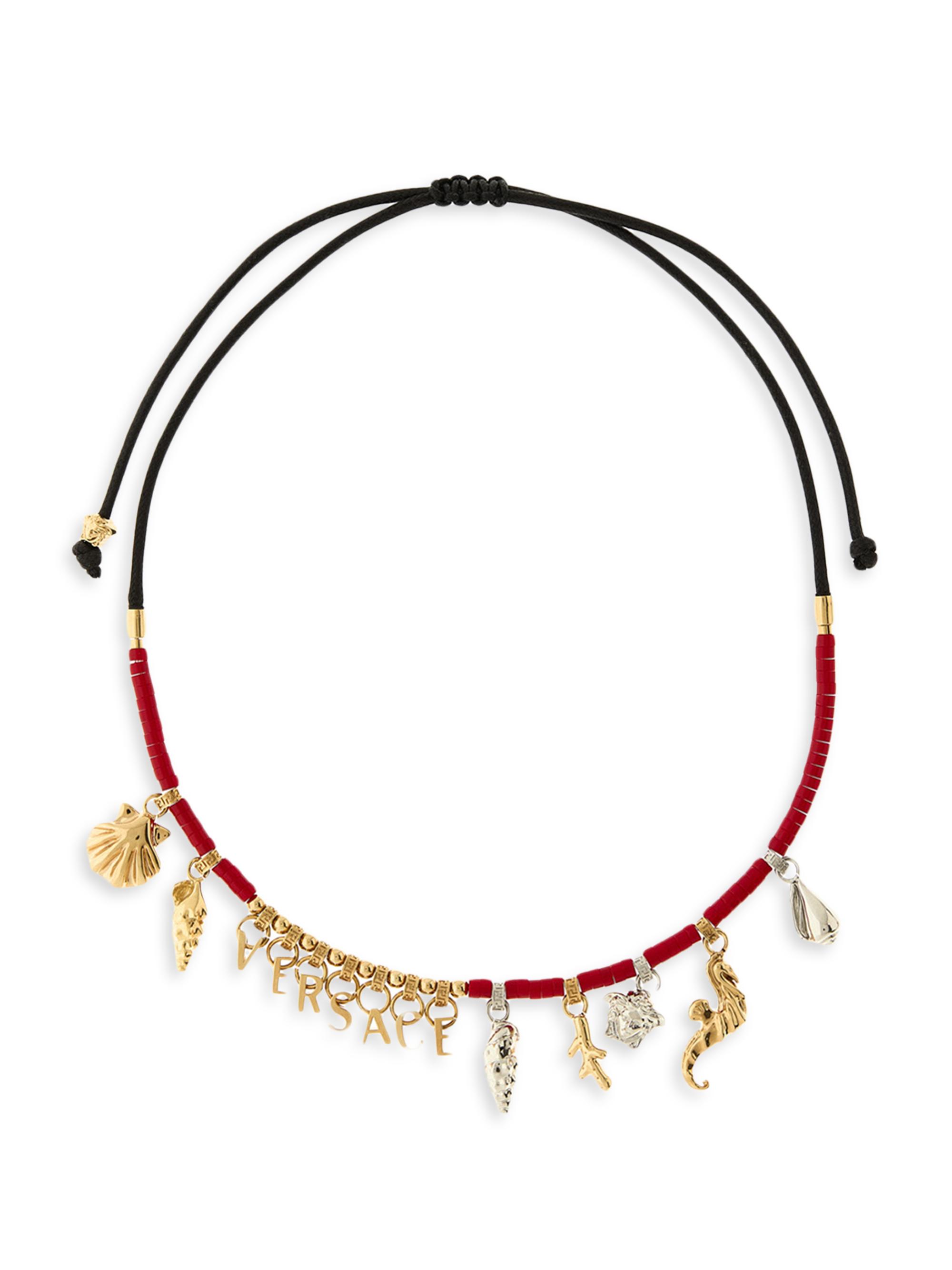 Versace Women's Goldtone & Waxed Cotton Cord Charm Necklace - Coral