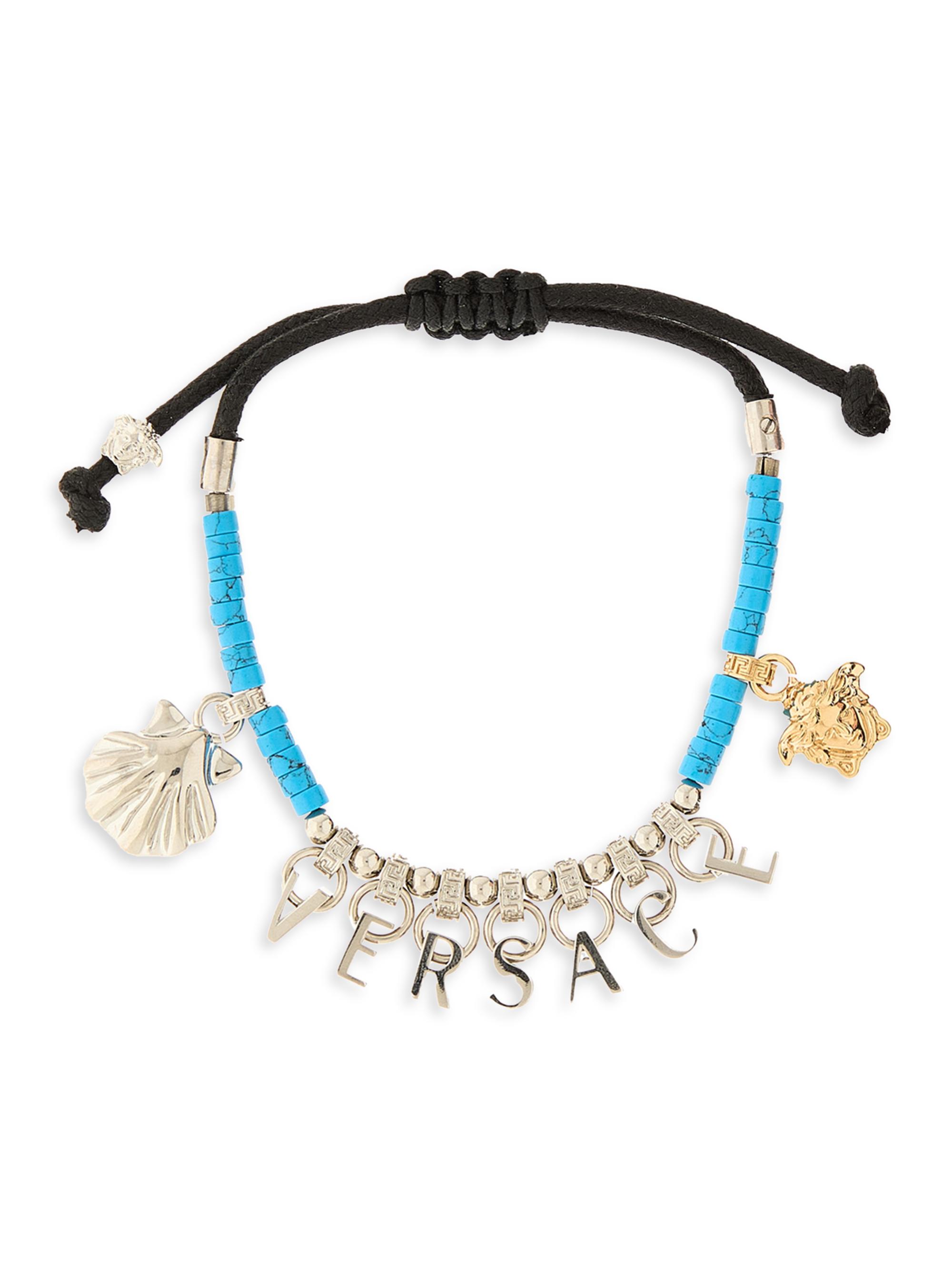 Versace Women's Goldtone & Waxed Cotton Cord Charm Bracelet - Blue