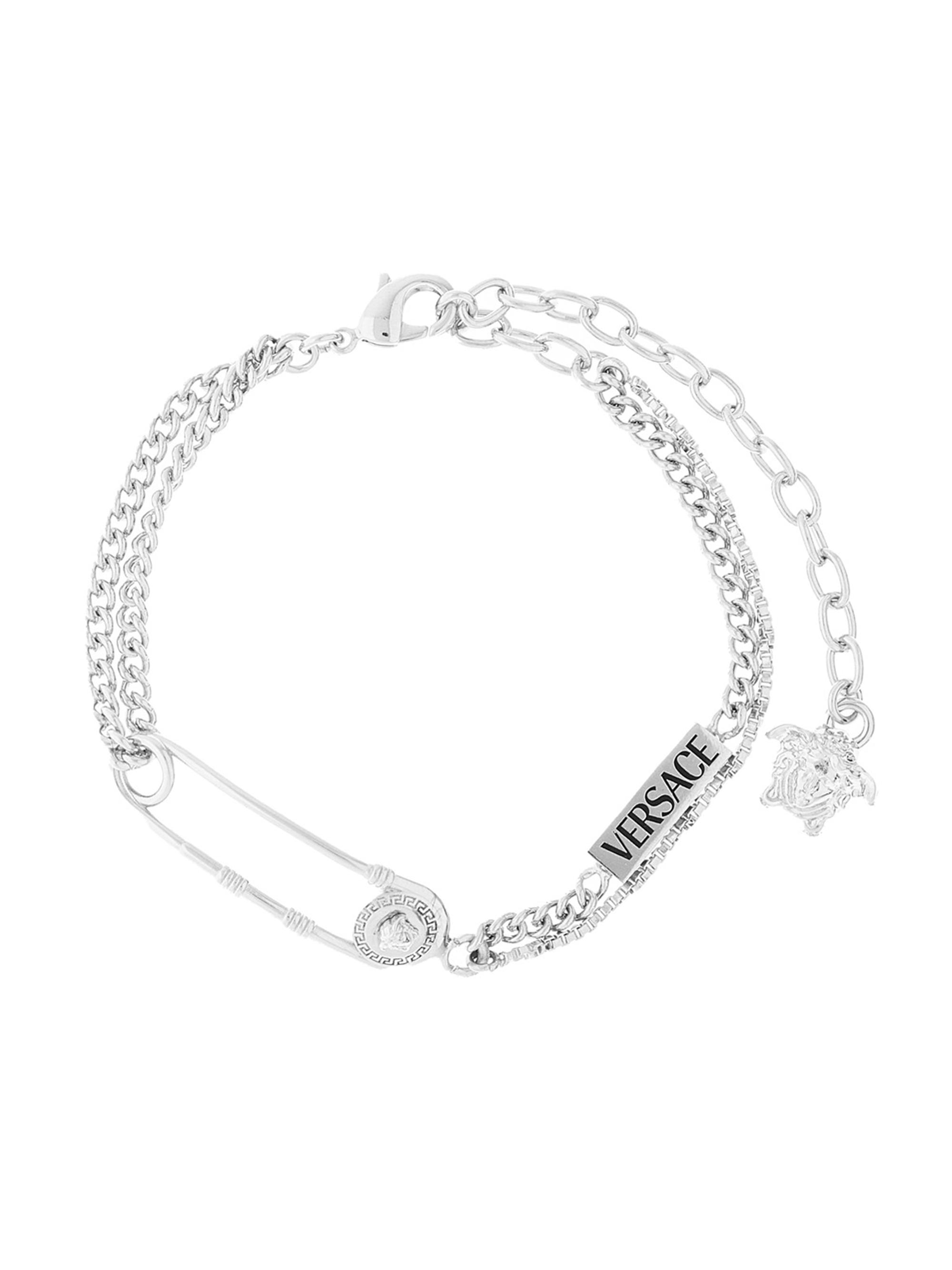 Versace Women's Goldtone Or Silvertone Safety Pin Charm Bracelet - Palladium