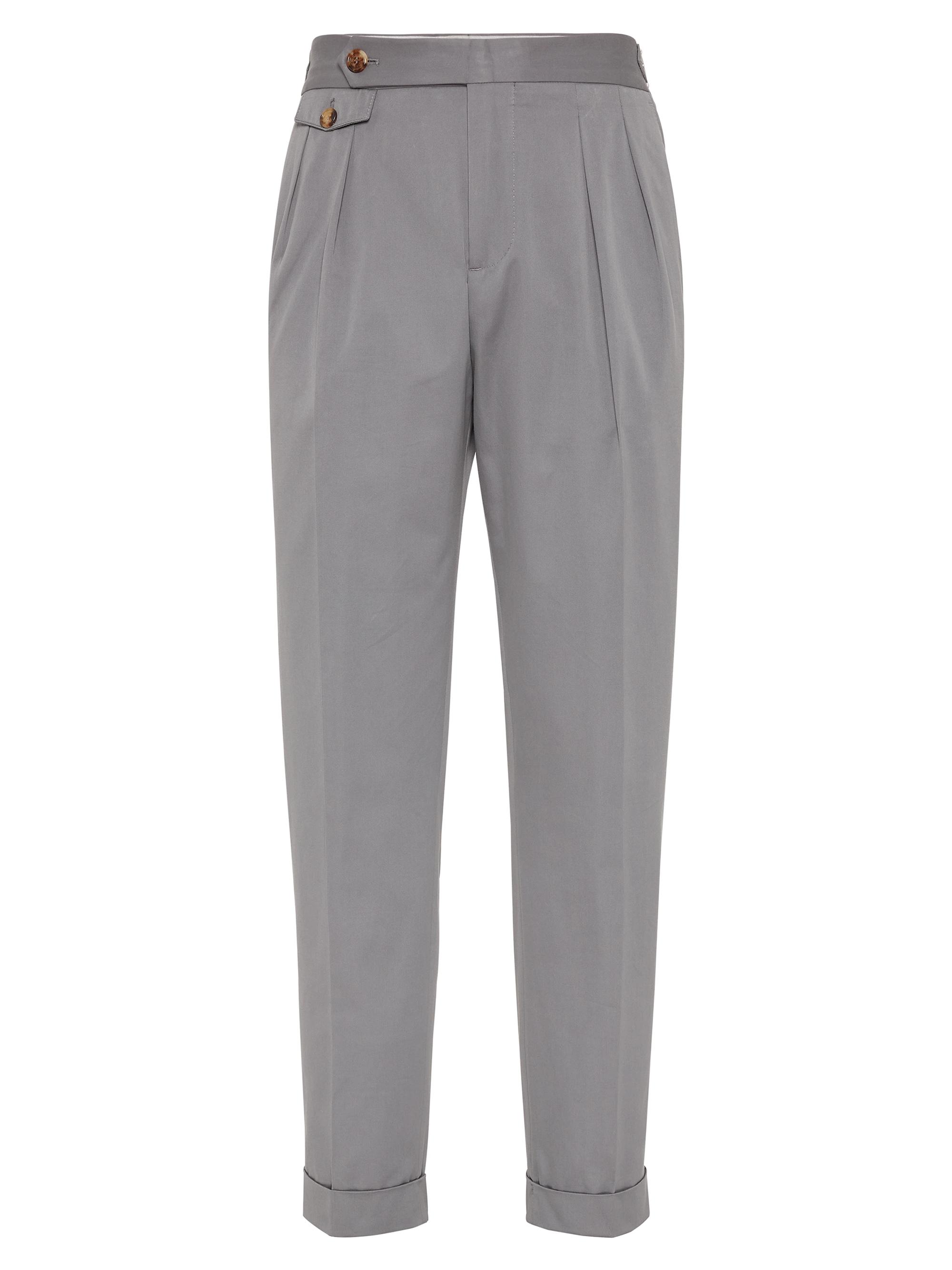 Brunello Cucinelli Men's Leisure Fit Trousers with Double Pleats - Grey