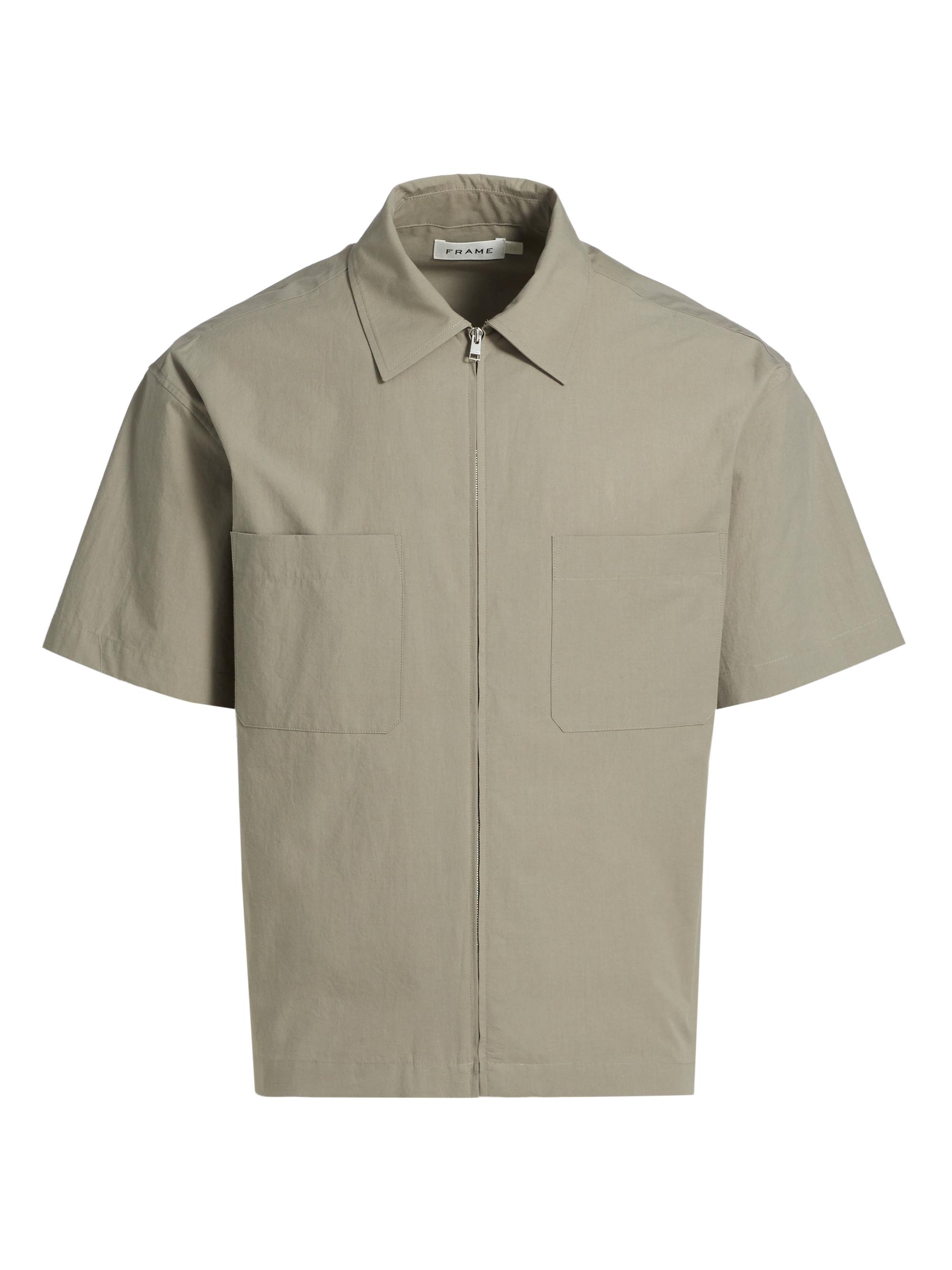 Frame Men's Light Poplin Zip-Front Shirt - Smoky Mocha