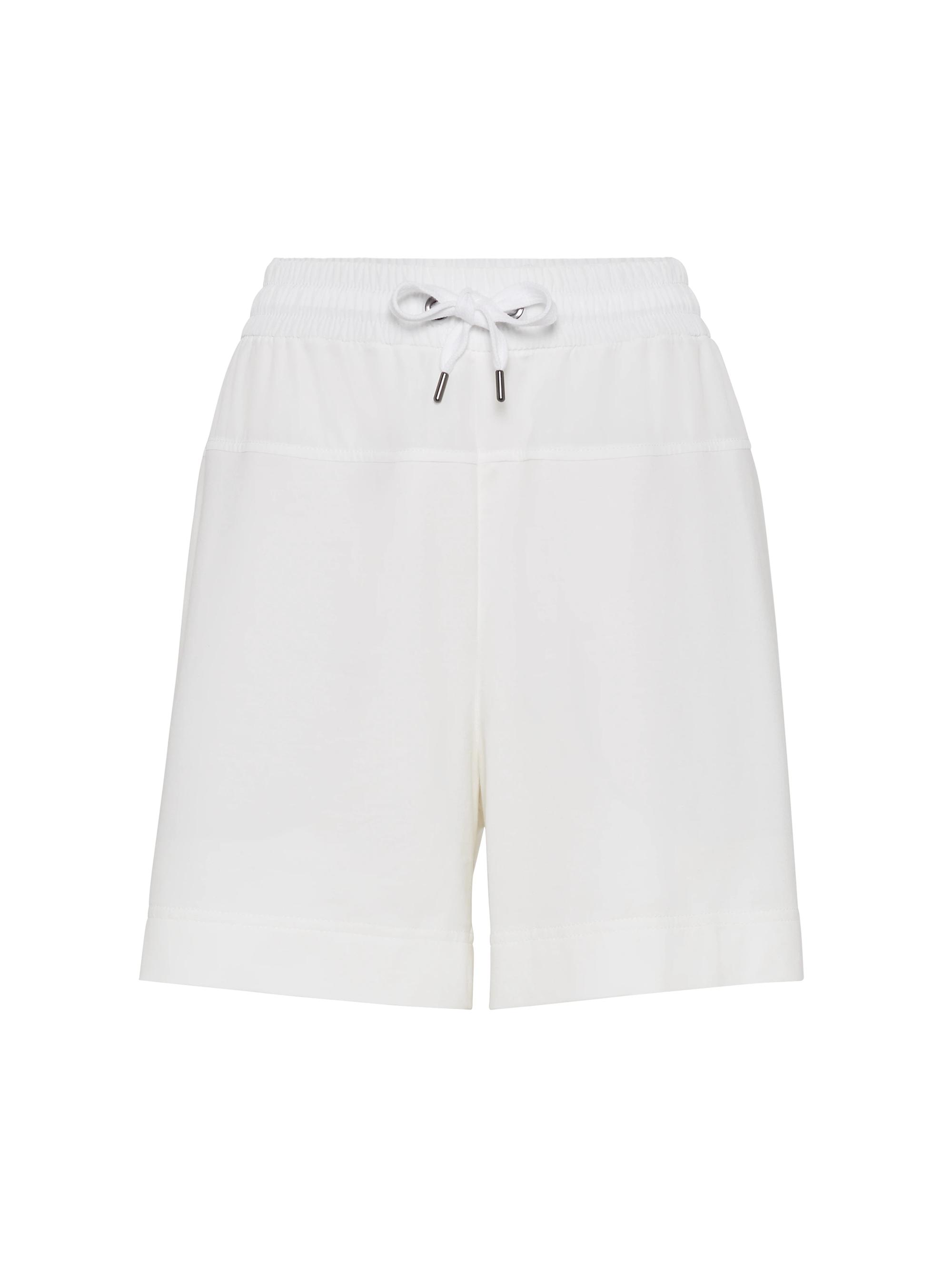 Brunello Cucinelli Women's Stretch Cotton Lightweight French Terry Paneled Track Shorts - White