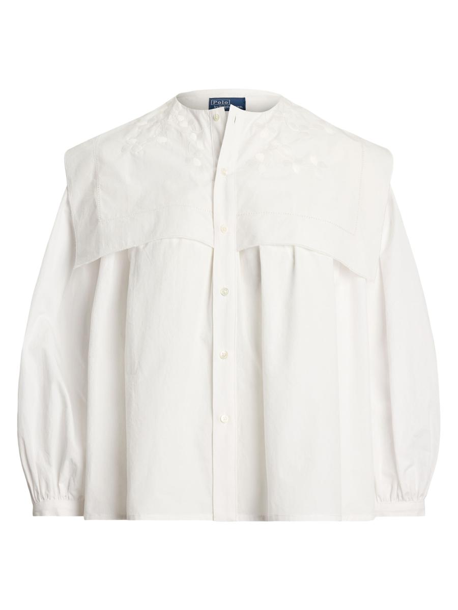 Polo Ralph Lauren Embroidered Bib Cotton Poplin Blouse | Saks Fifth Avenue