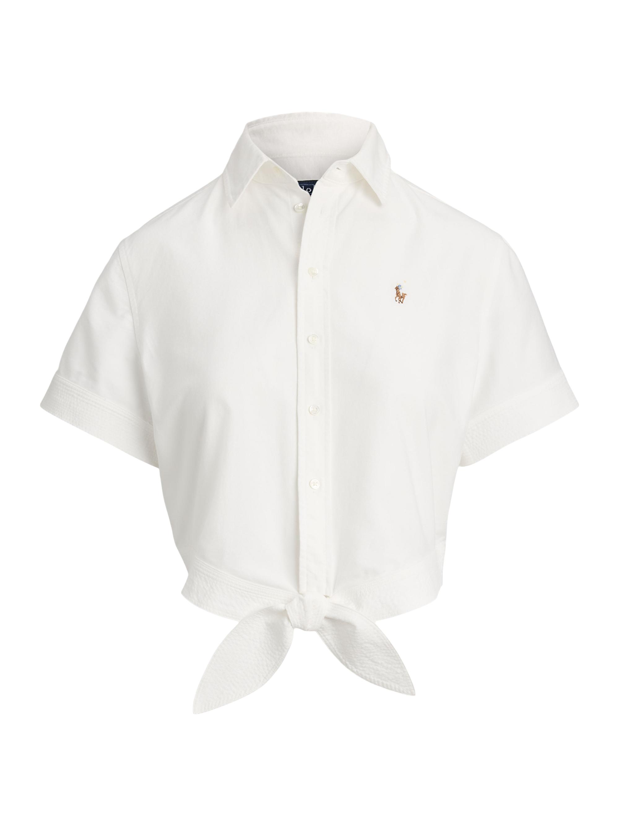 Polo Ralph Lauren Women's Short-Sleeve Cotton Tie-Front Shirt - White