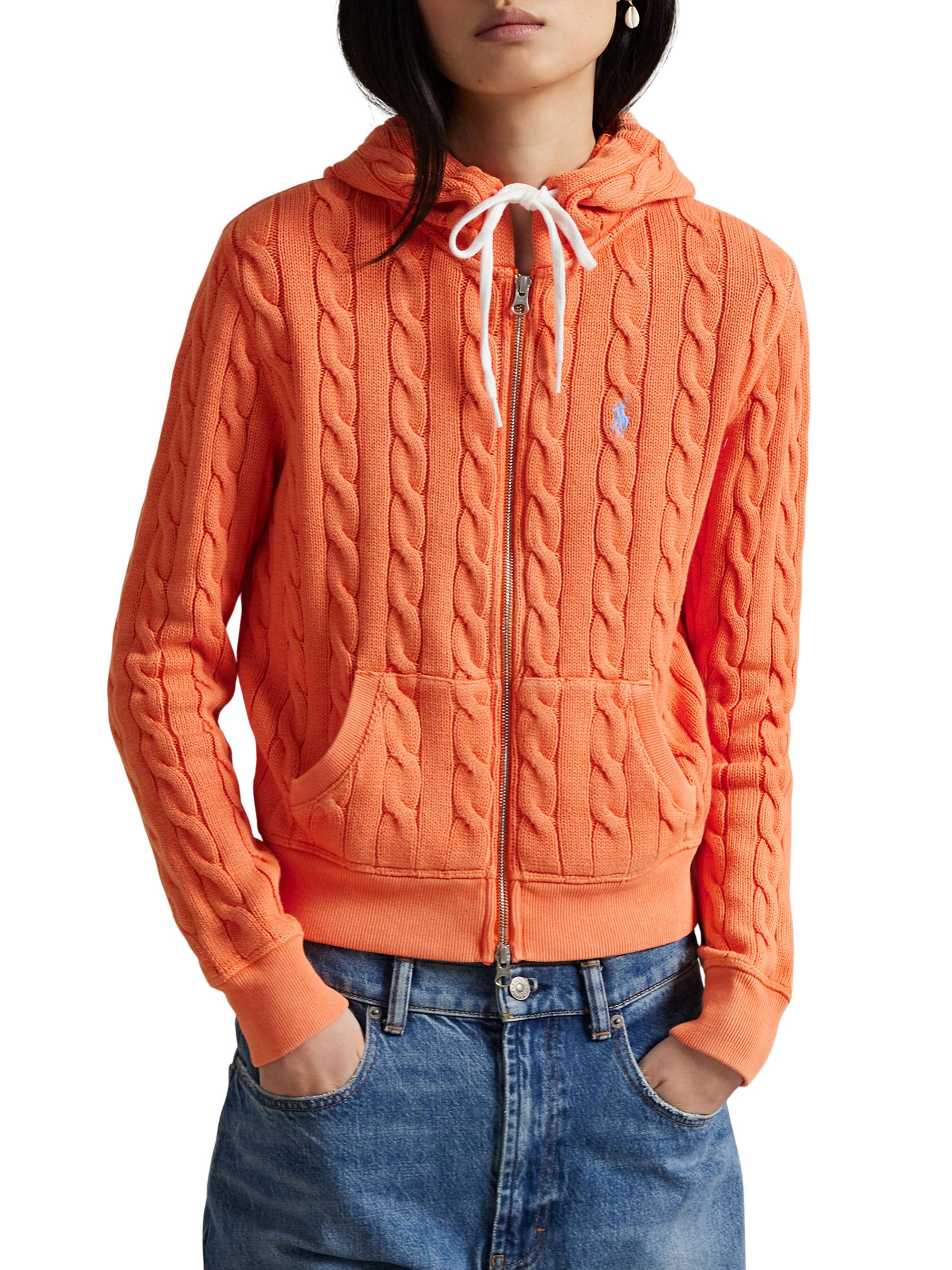 Polo Ralph Lauren Women's Cable-Knit Cotton Front-Zip Hoodie - May Orange