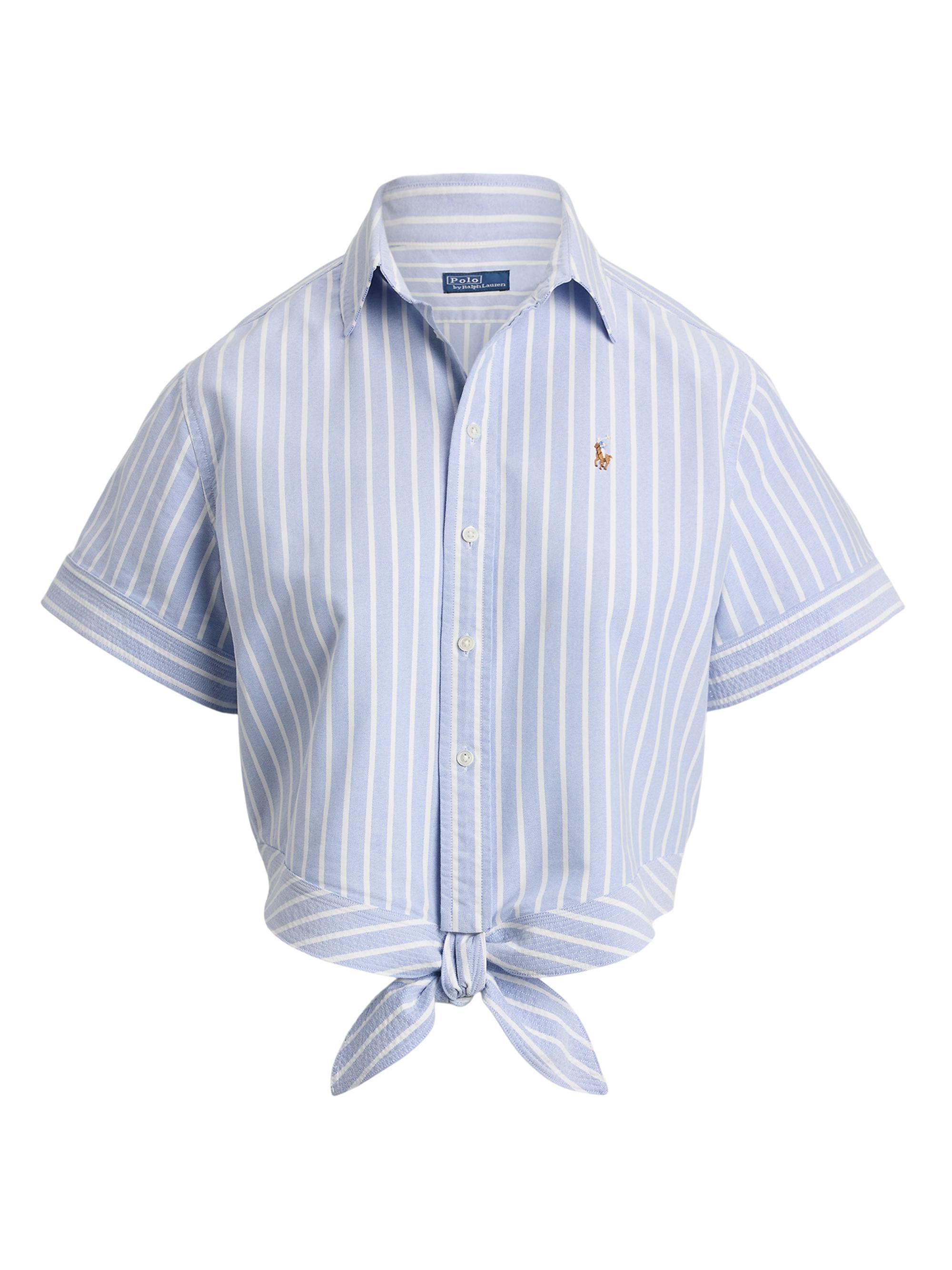 Polo Ralph Lauren Women's Striped Cotton Tie-Front Oxford Crop Shirt - Harbor Island Blue