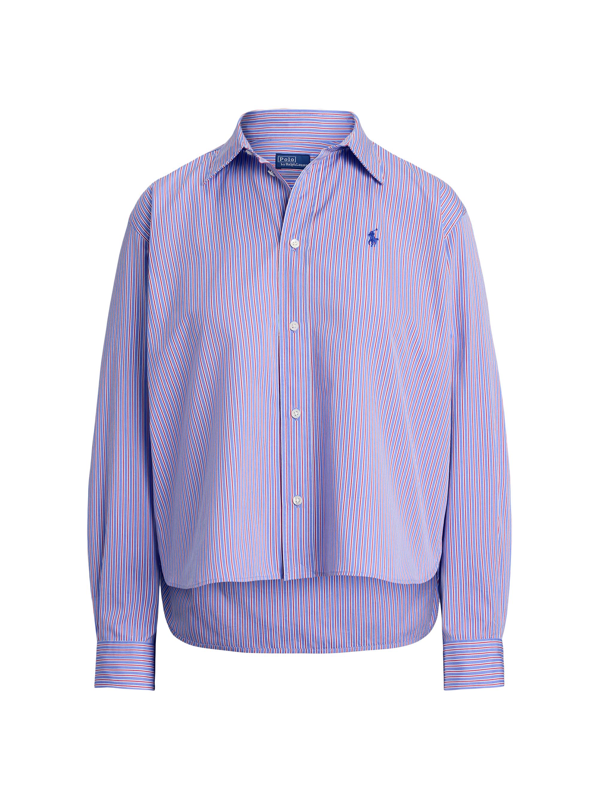 Polo Ralph Lauren Women's Striped Boxy Cotton Button-Front Crop Shirt - Medium Blue