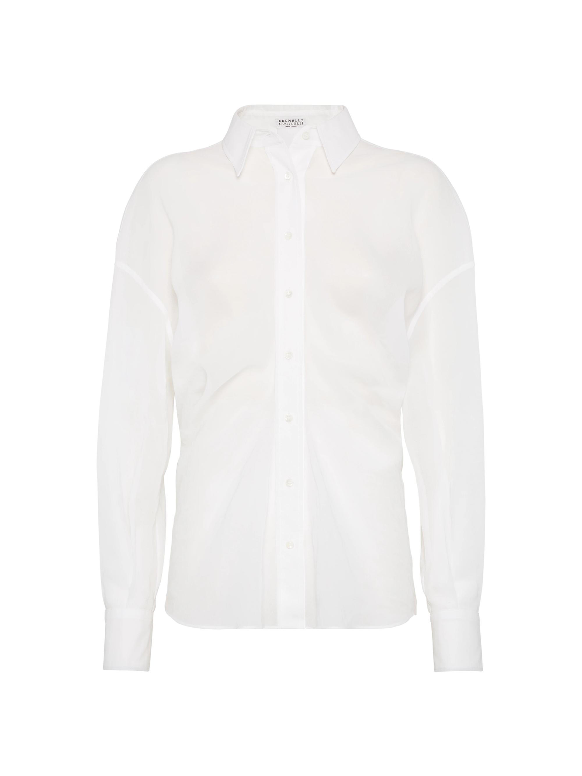 Brunello Cucinelli Women's Cotton Organza Shirt with Shiny Cuffs - White