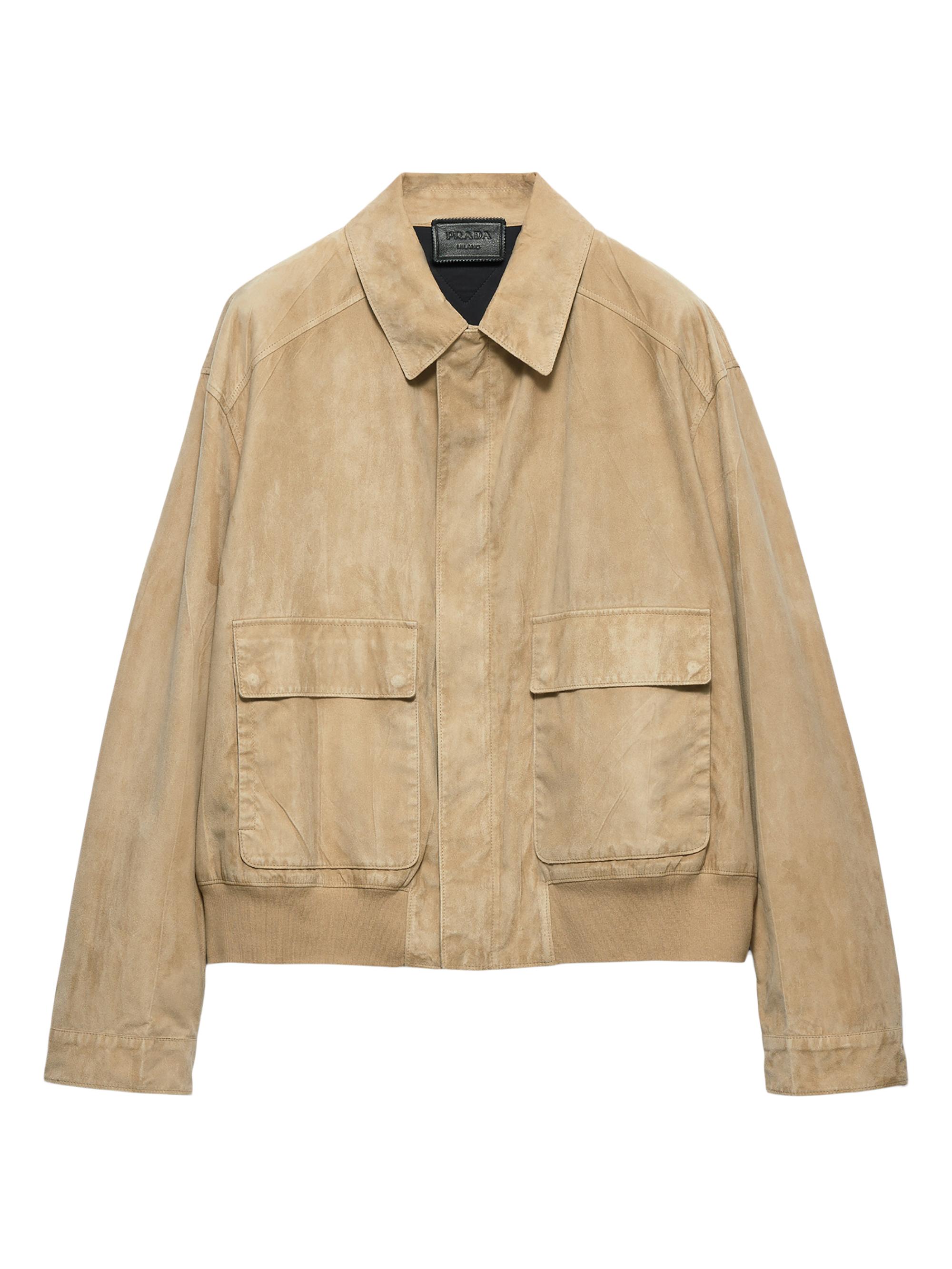 Prada Men's Suede and Cotton Bomber Jacket - Beige Khaki