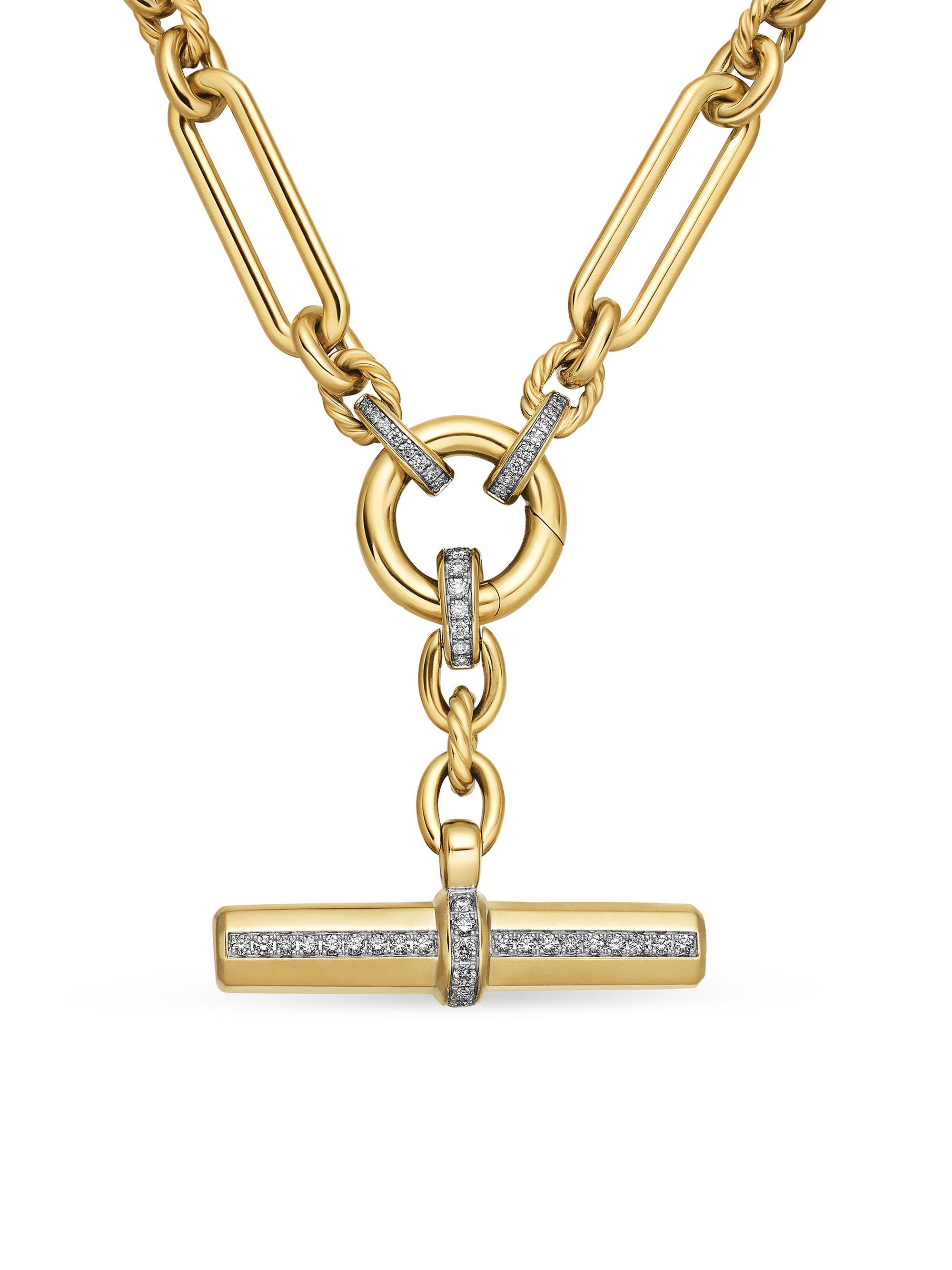 David Yurman Women's Lexington E/W Chain Necklace in K Yellow Gold - Diamond
