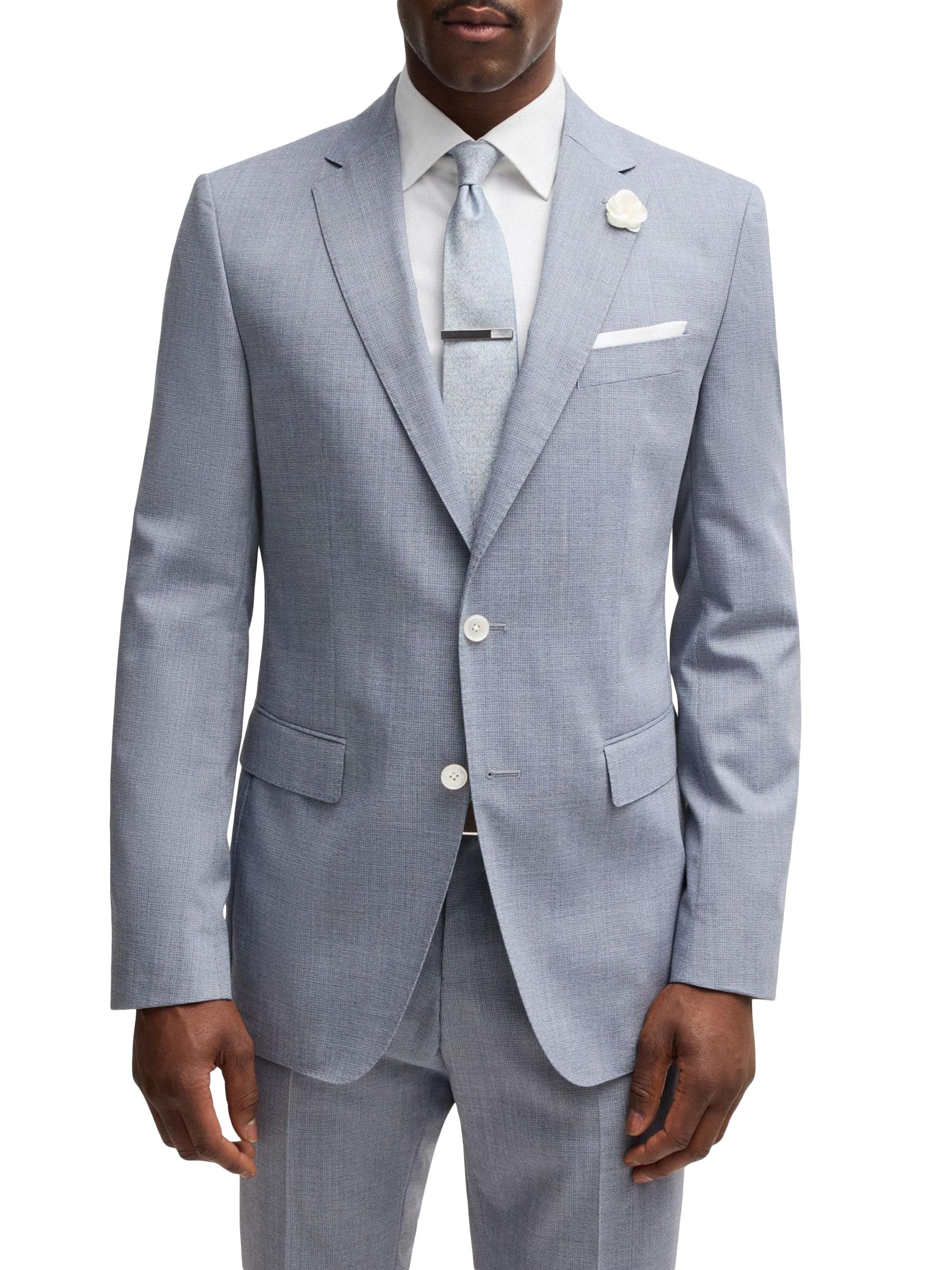 BOSS Men's Slim-Fit Suit Jacket in a Patterned Wool Blend - Open White