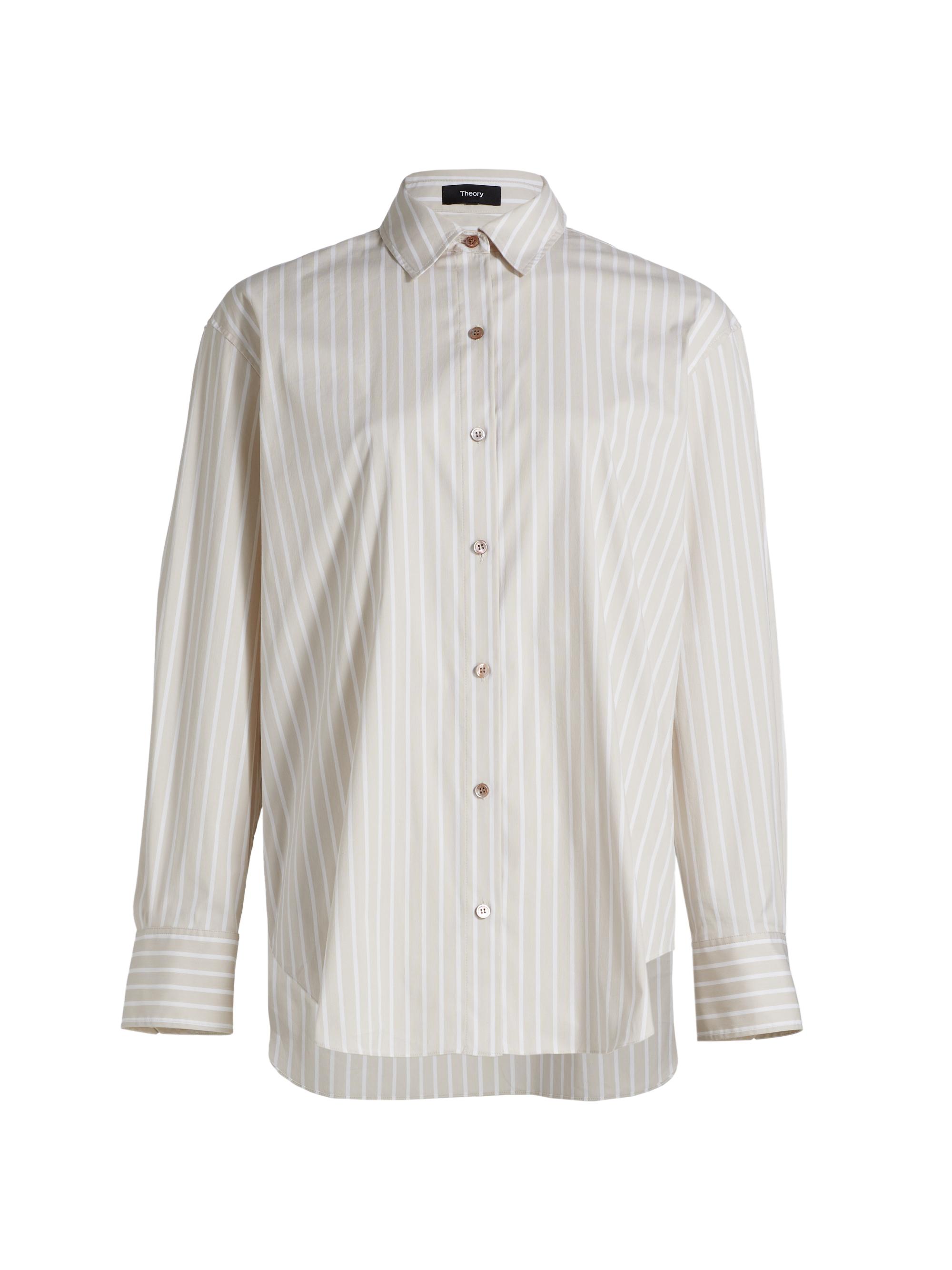 Theory Women's Striped Boyfriend Shirt - Sand Multi