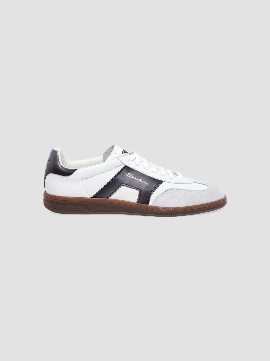 Santoni Double-Buckle Leather & Suede Low-Top Sneakers | Saks