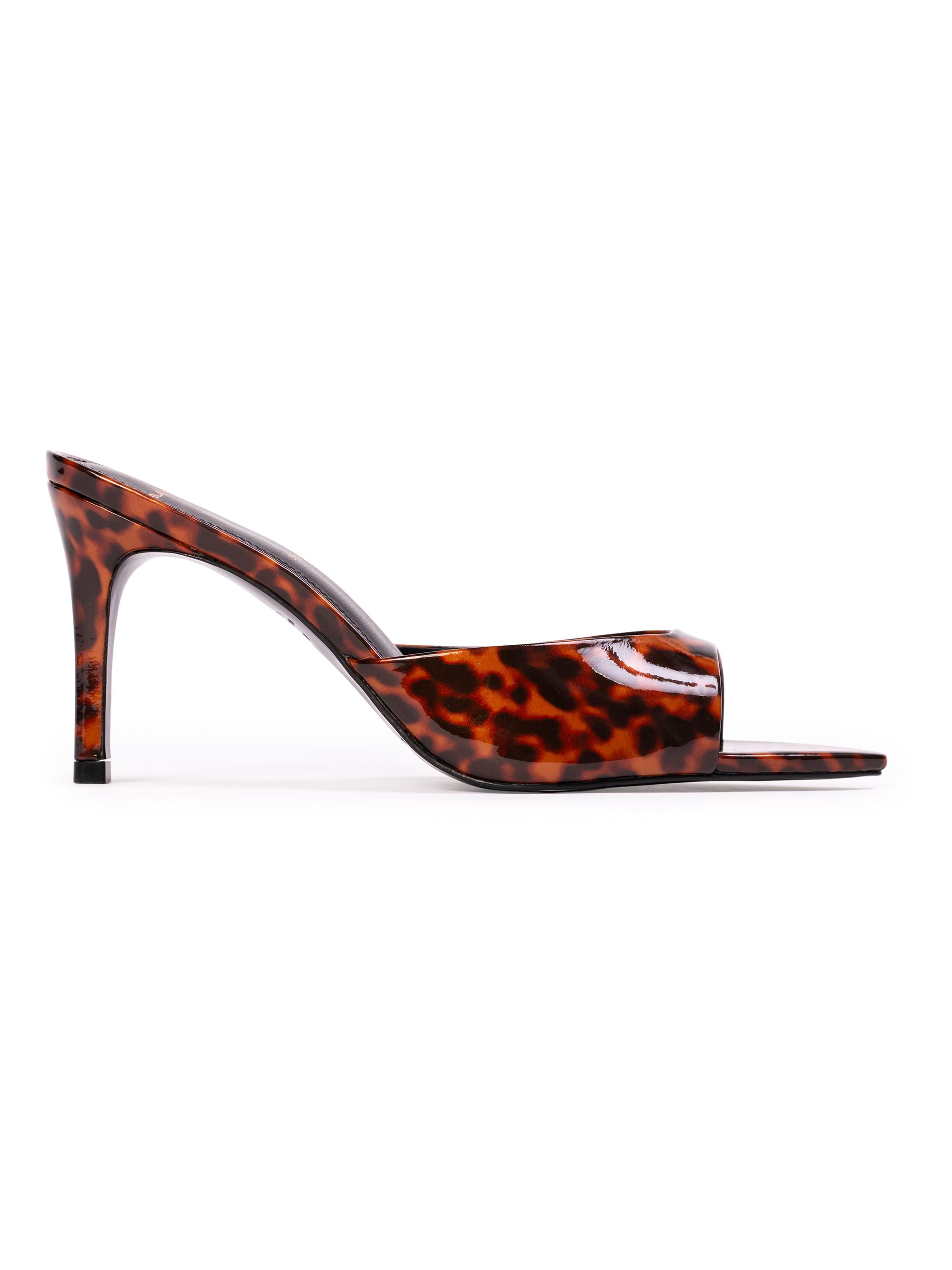 Black Suede Studio Women's Brea 80MM Patent Mules - Tortoise