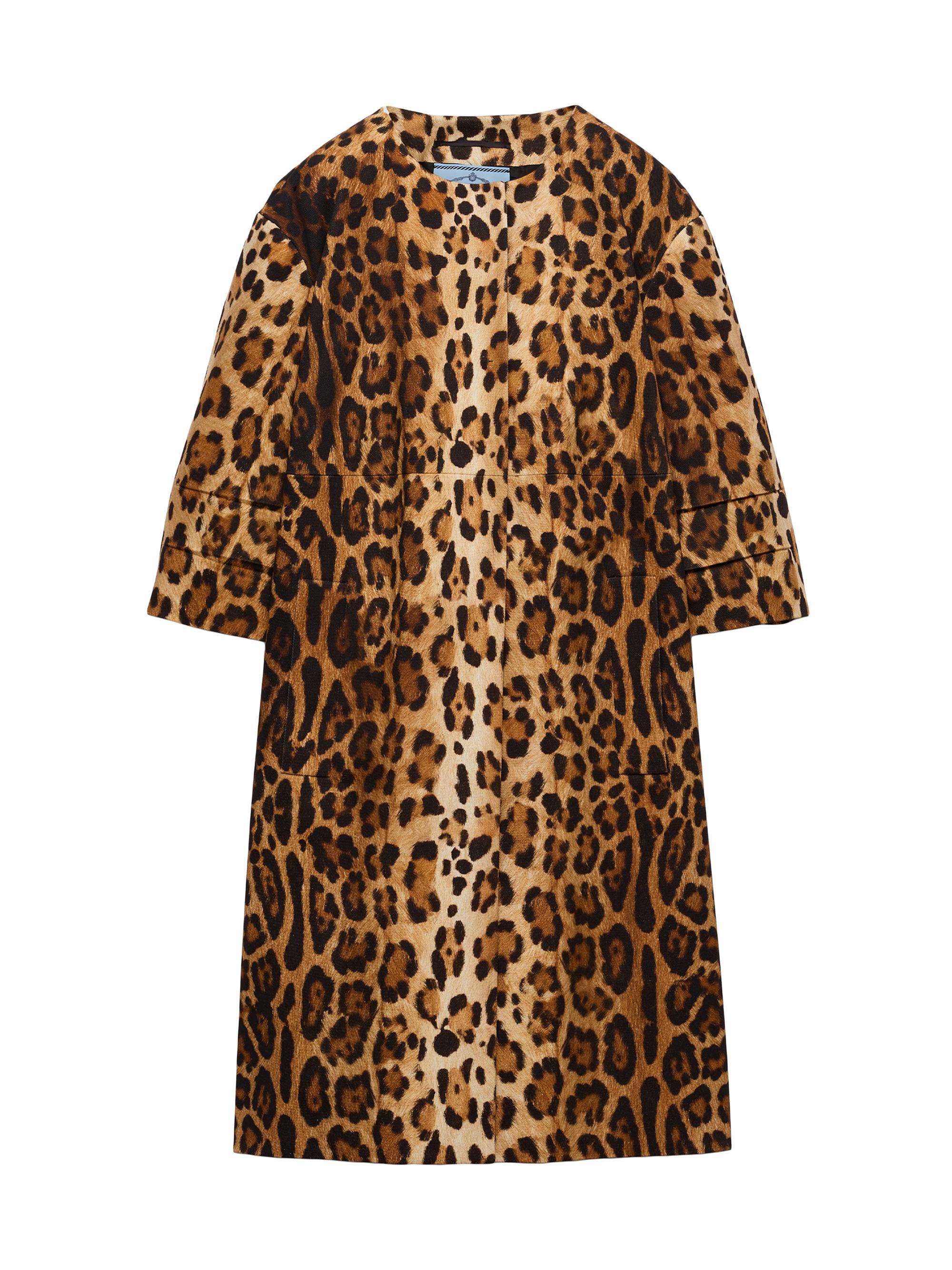 Prada Women's Single-Breasted Animal Print Drill Coat - Brown