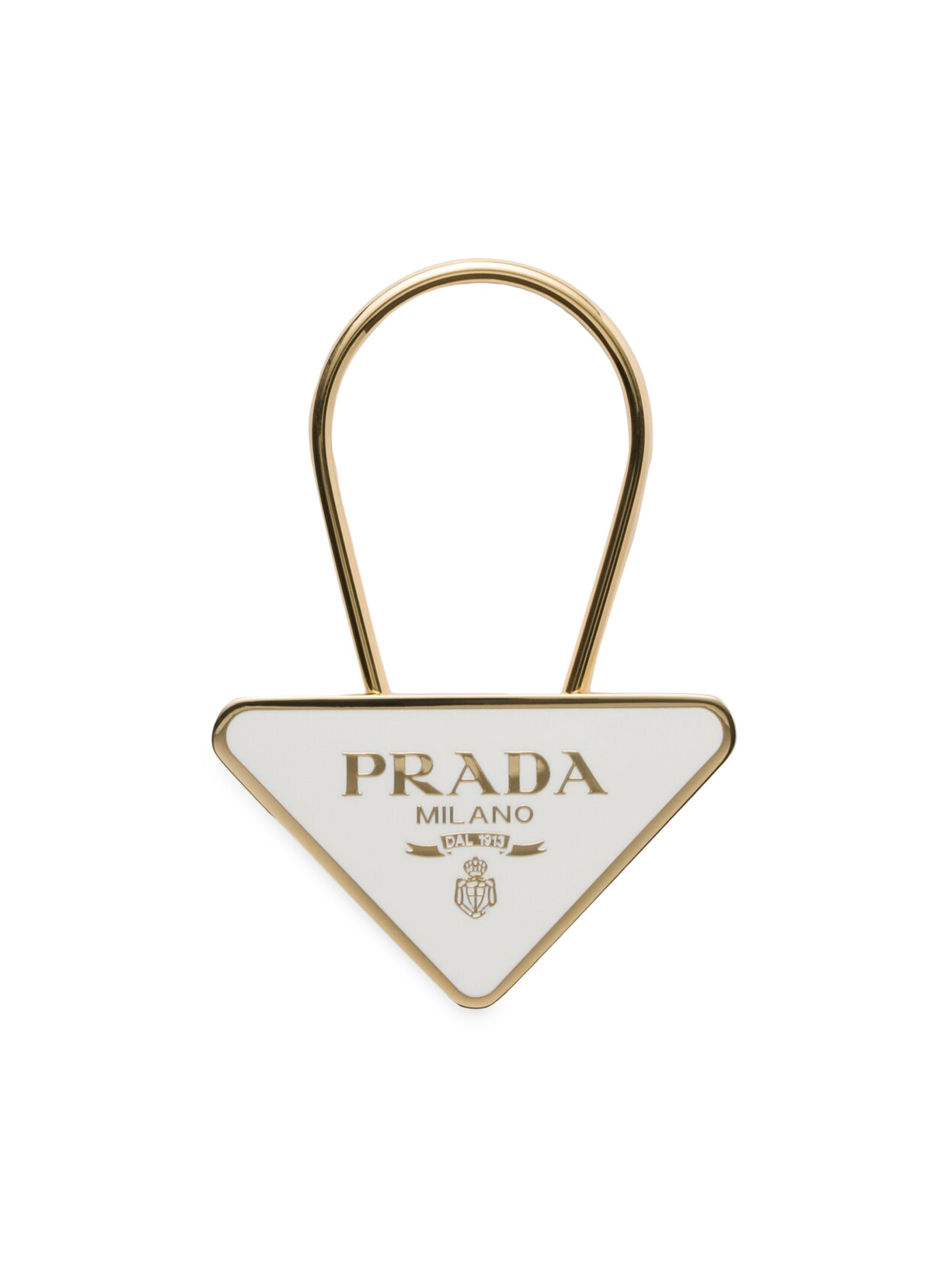 Prada Women's Enameled Metal Key Ring - Beige