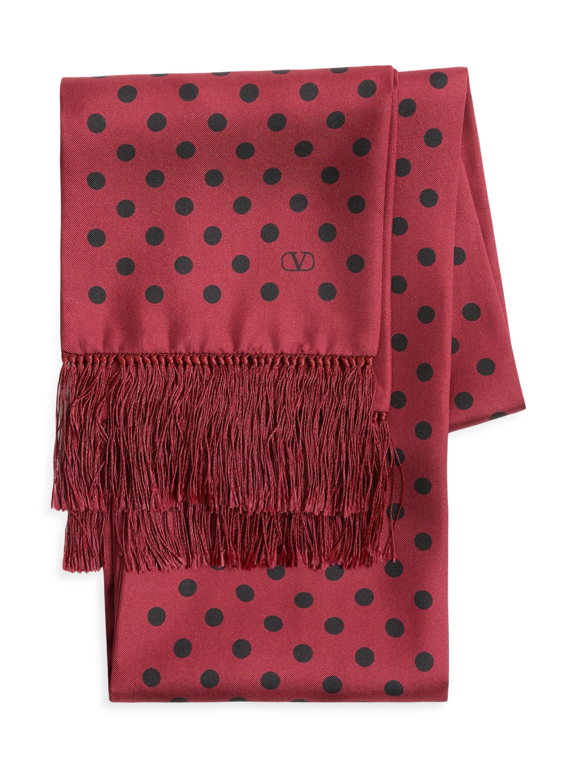 Valentino Garavani Men's Plusdepois Silk Bandeau Scarf with Fringe - Red Black