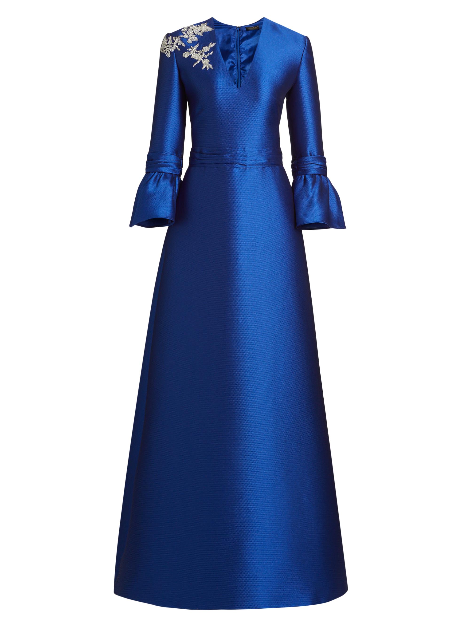 Reem Acra Women's Satin Embroidered-Shoulder A-Line Gown - Royal