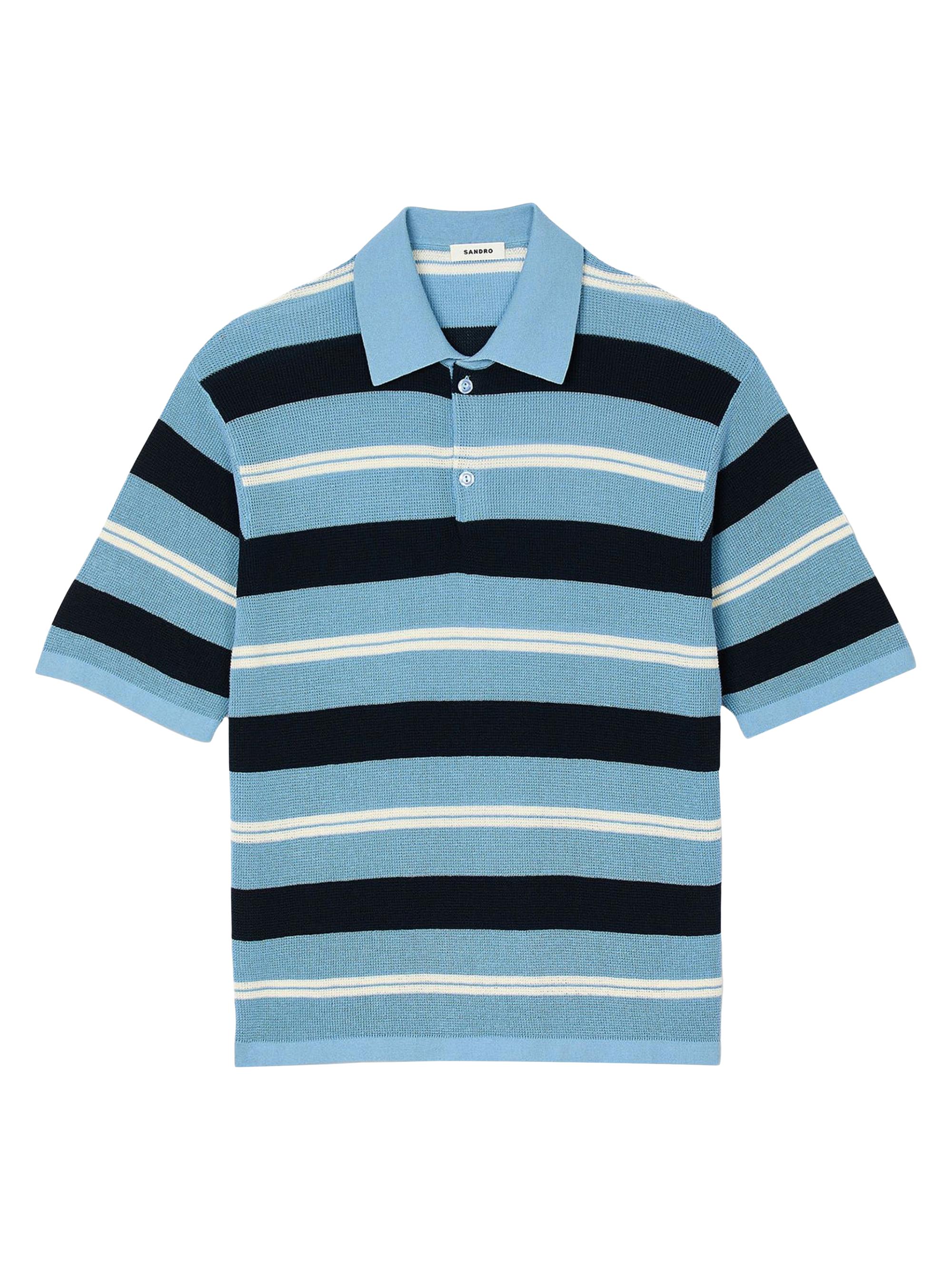 Sandro Men's Striped Knit Polo Shirt - Chambray