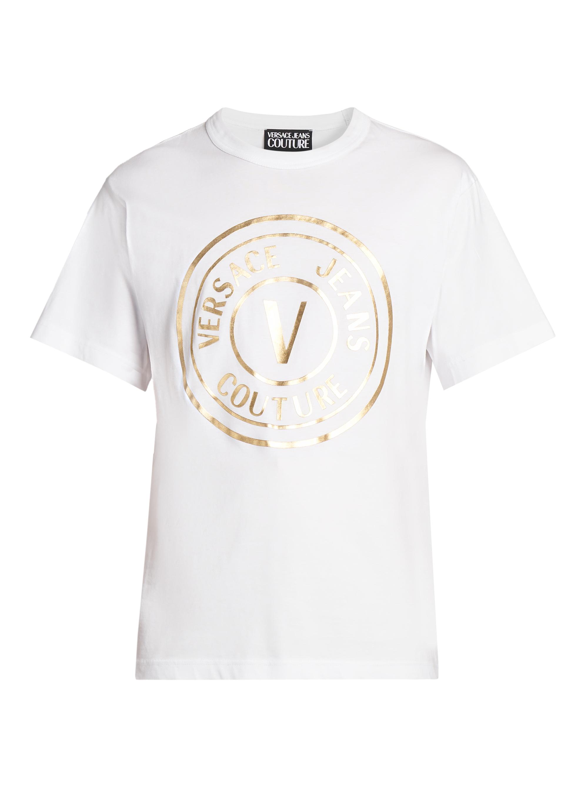 Versace Jeans Couture Men's Metallic Logo Crewneck T-Shirt - White Gold