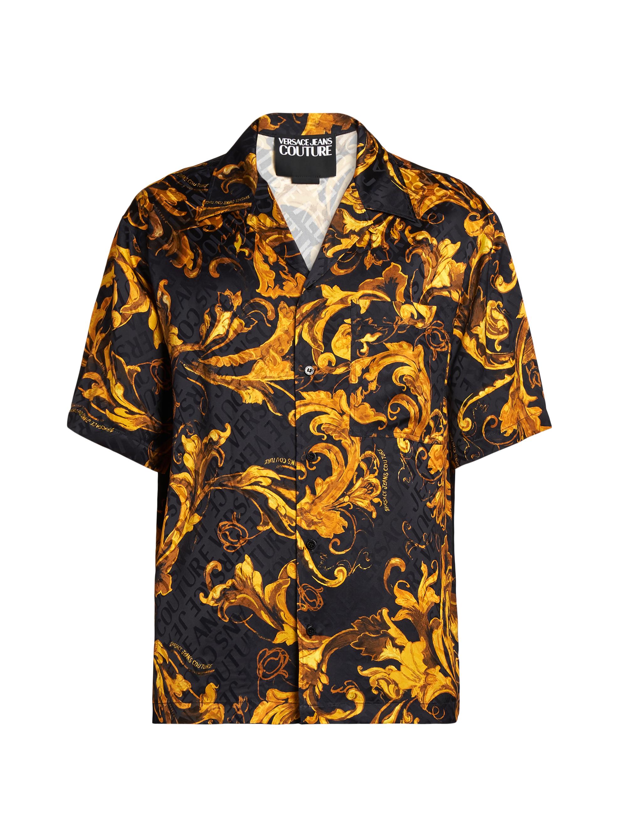 Versace Jeans Couture Men's Barocco Short-Sleeve Button-Front Shirt - Black Gold