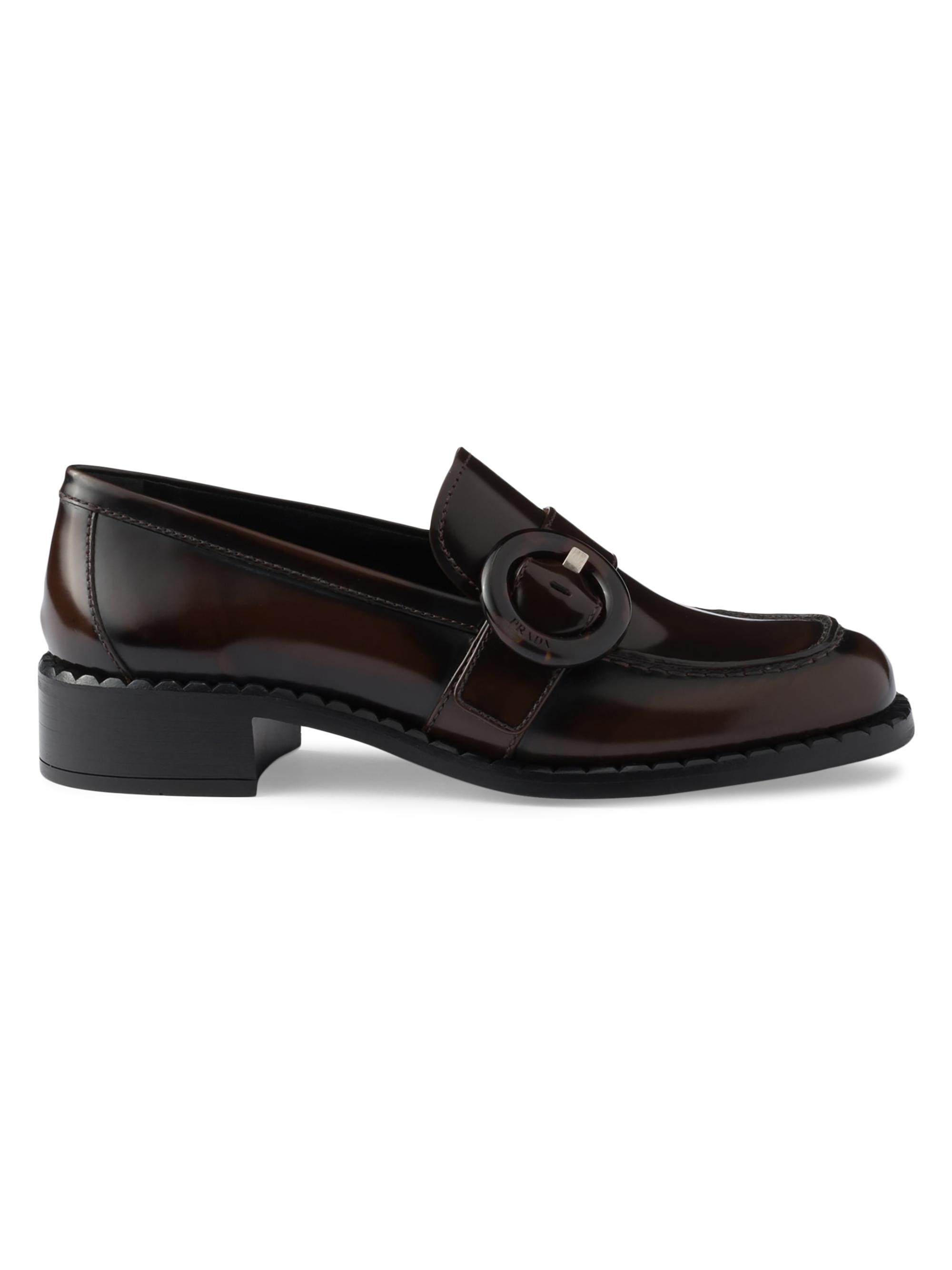 Prada Women's Chocolate Brushed Leather Loafers | Saks Fifth Avenue