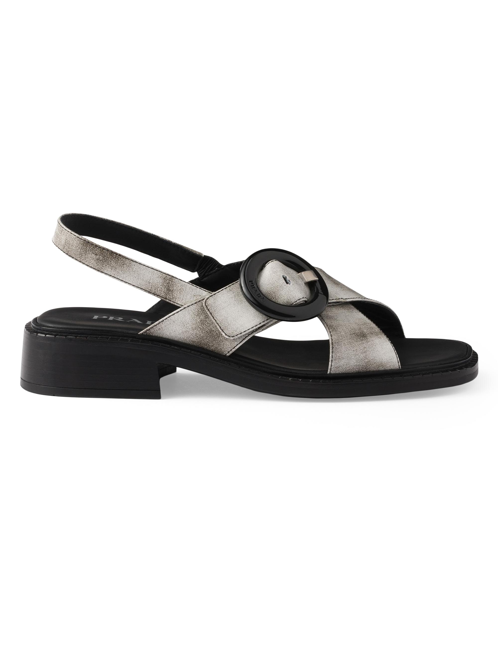 Prada Women's Brushed Leather Sandals with Buckle - White
