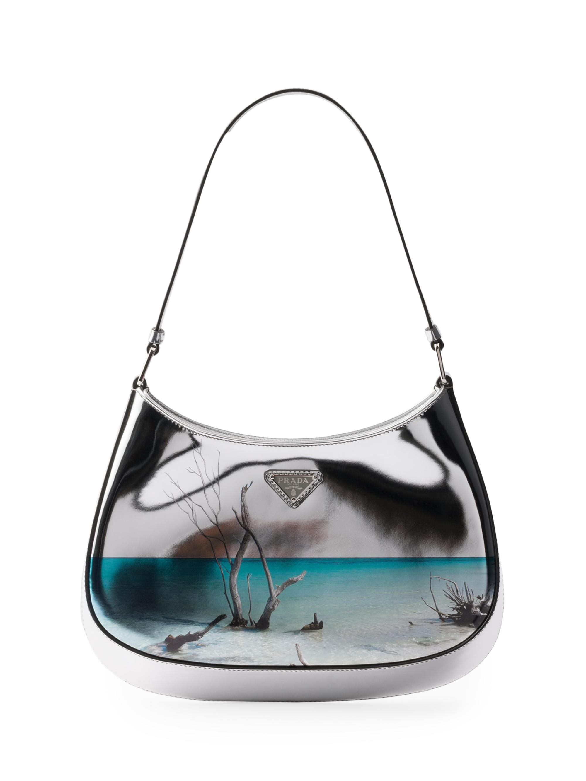 Prada Women's Cleo Printed Brushed Leather Shoulder Bag - Silver