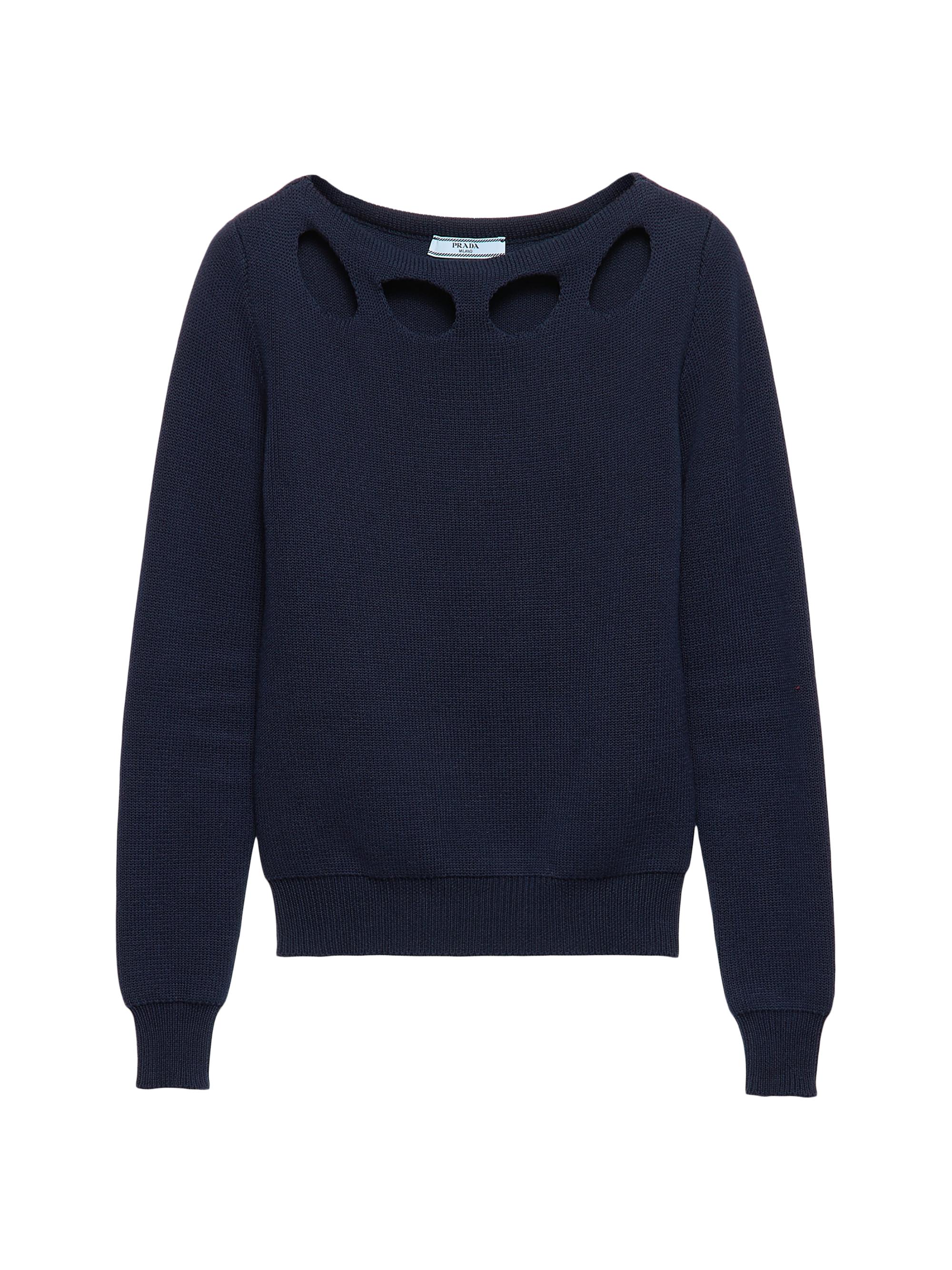 Prada Women's Cotton Boat Neck Sweater - Blue