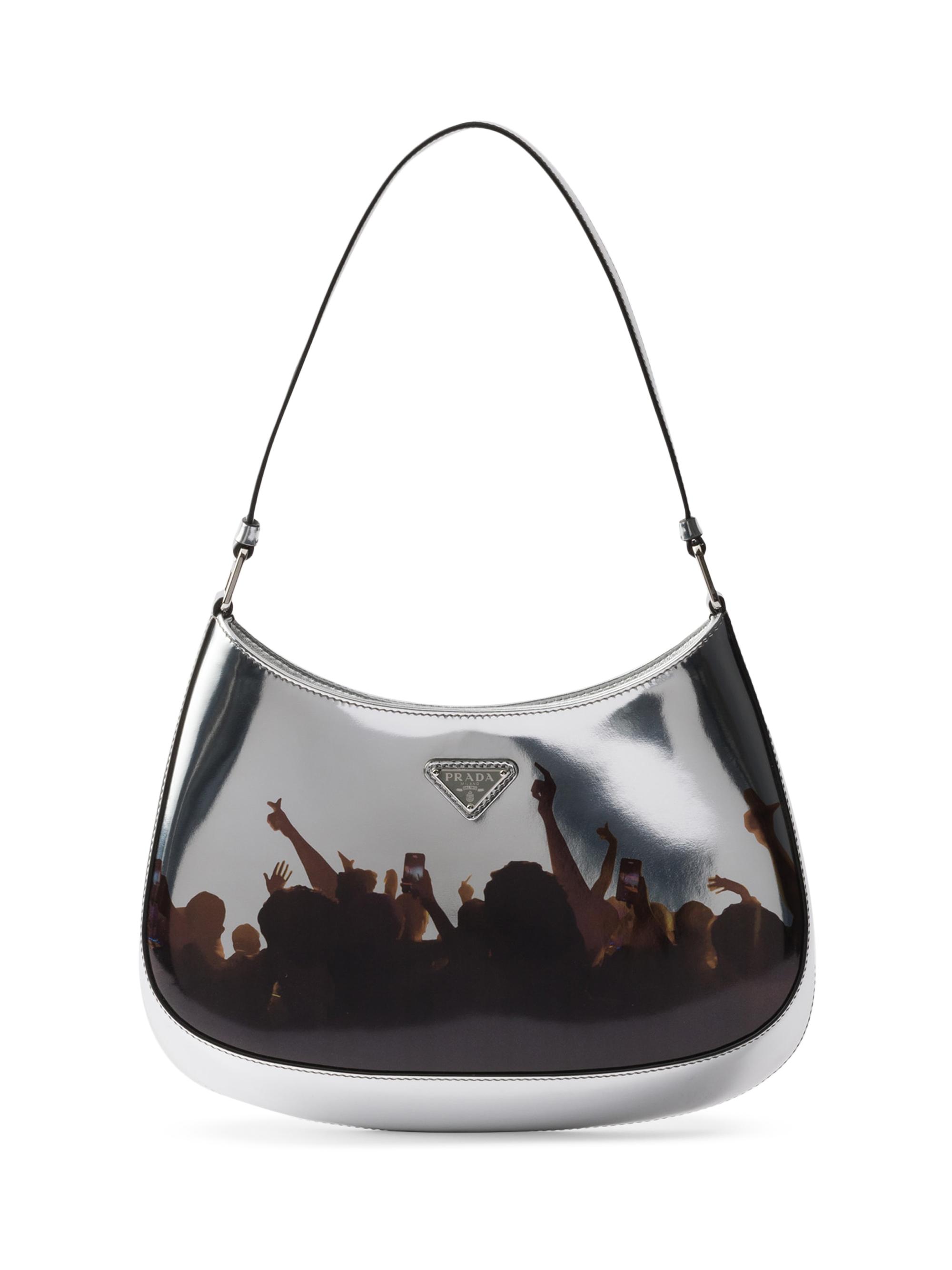 Prada Women's Cleo Printed Brushed Leather Shoulder Bag - Silver