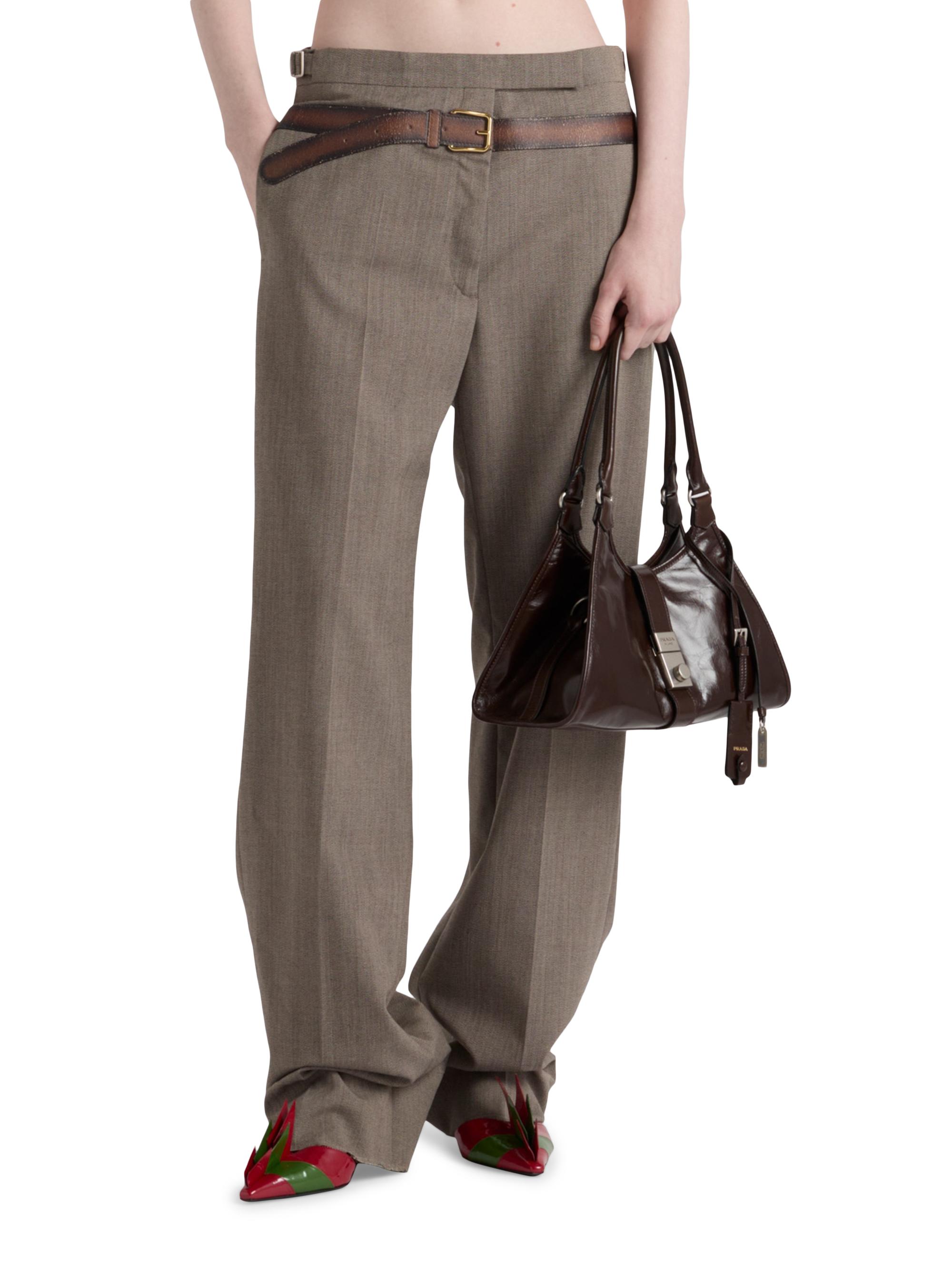 Prada Technical Wool Pants with Printed Belt | Saks Fifth Avenue