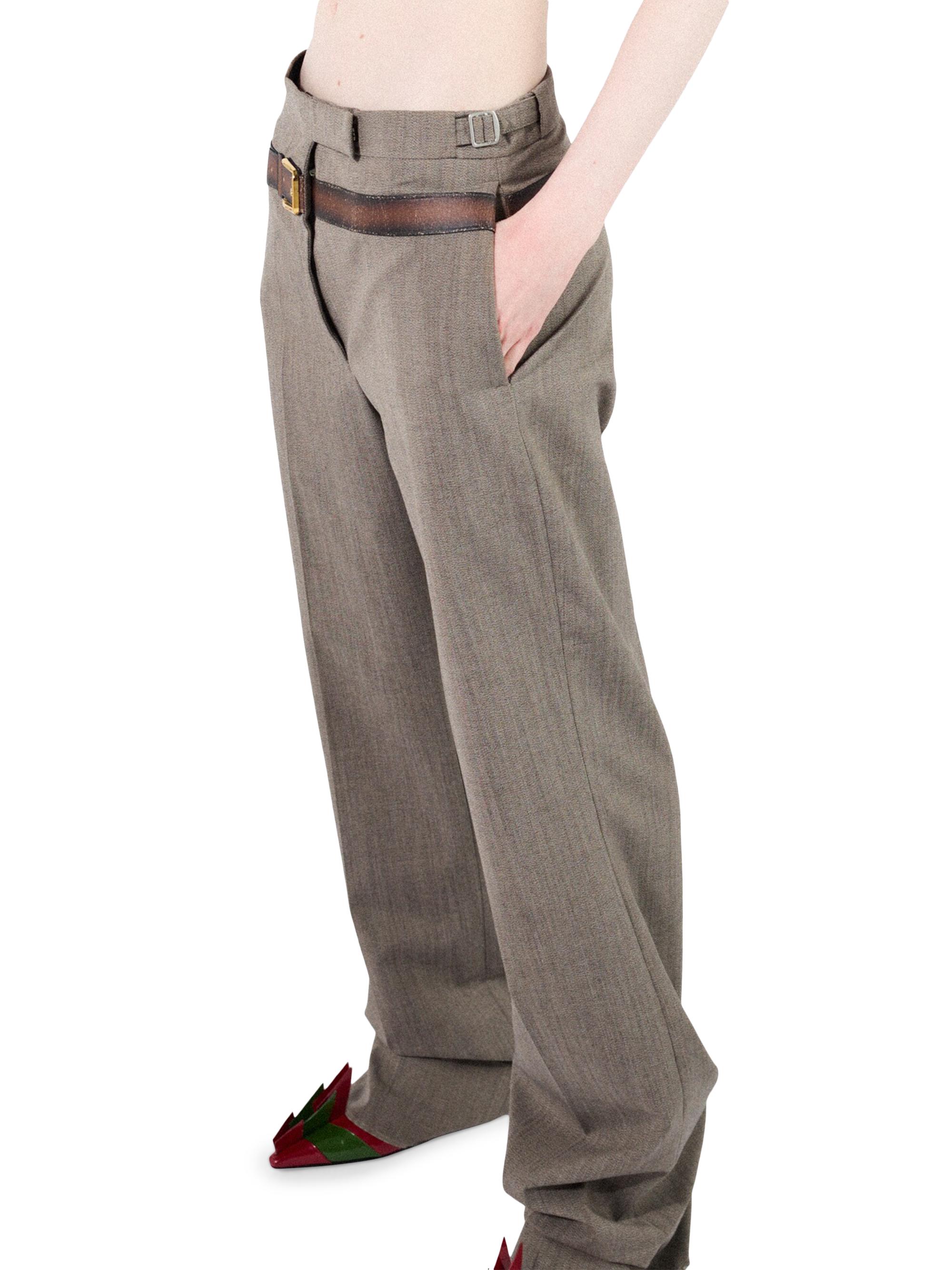 Prada Technical Wool Pants with Printed Belt | Saks Fifth Avenue