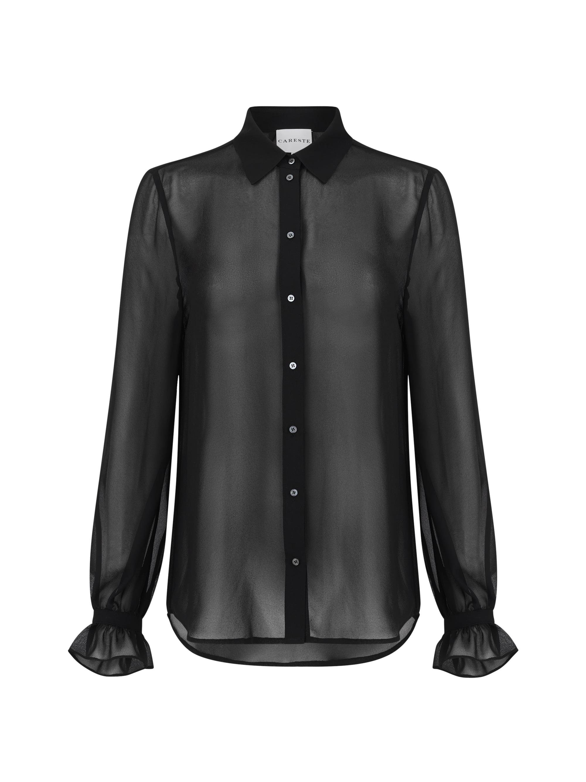 Careste Women's Sheer Button Down Blouse - Black