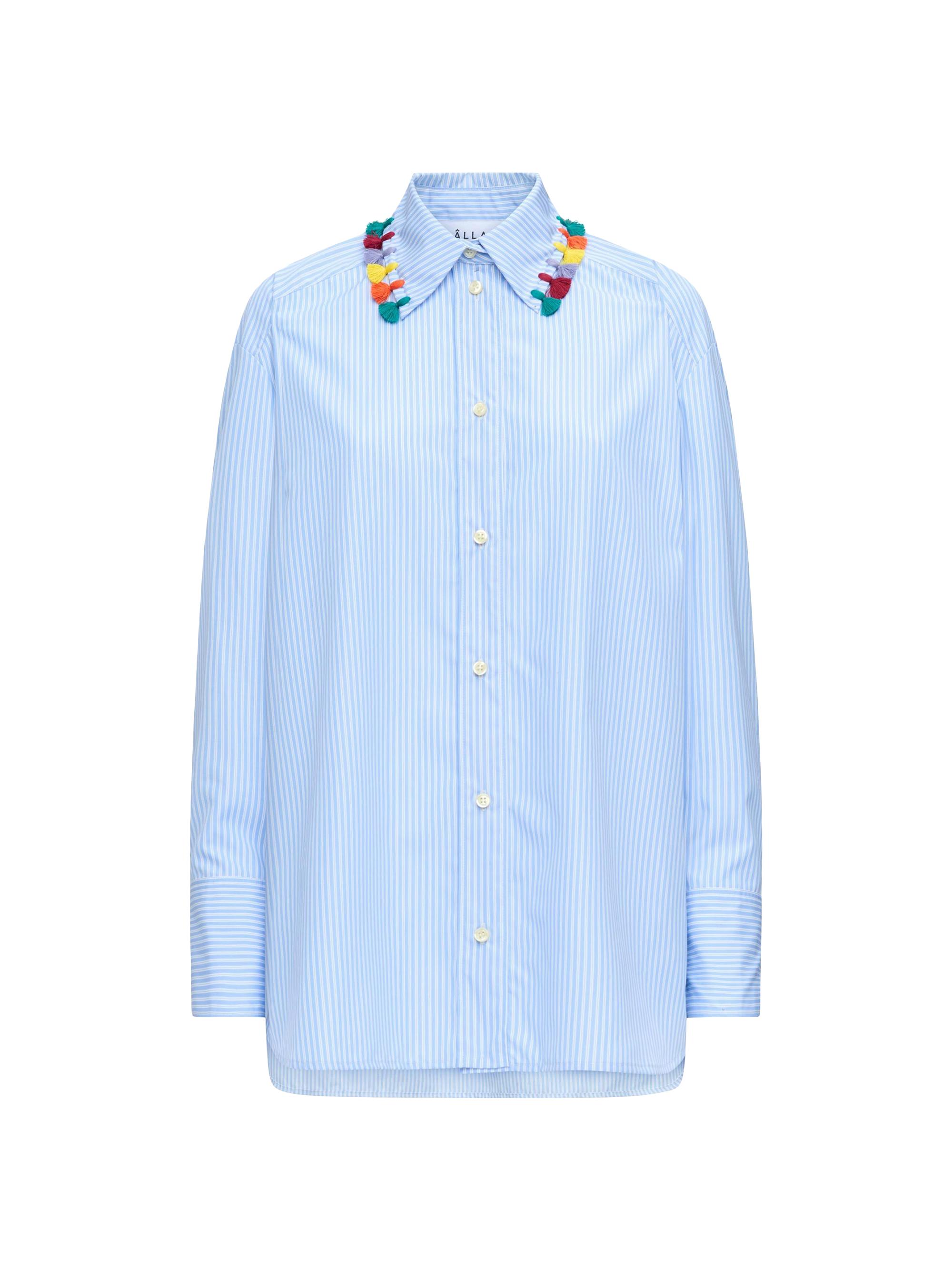 Callas Milano Women's Lyn Tassel Collar Shirt - Pale Blue Stripes