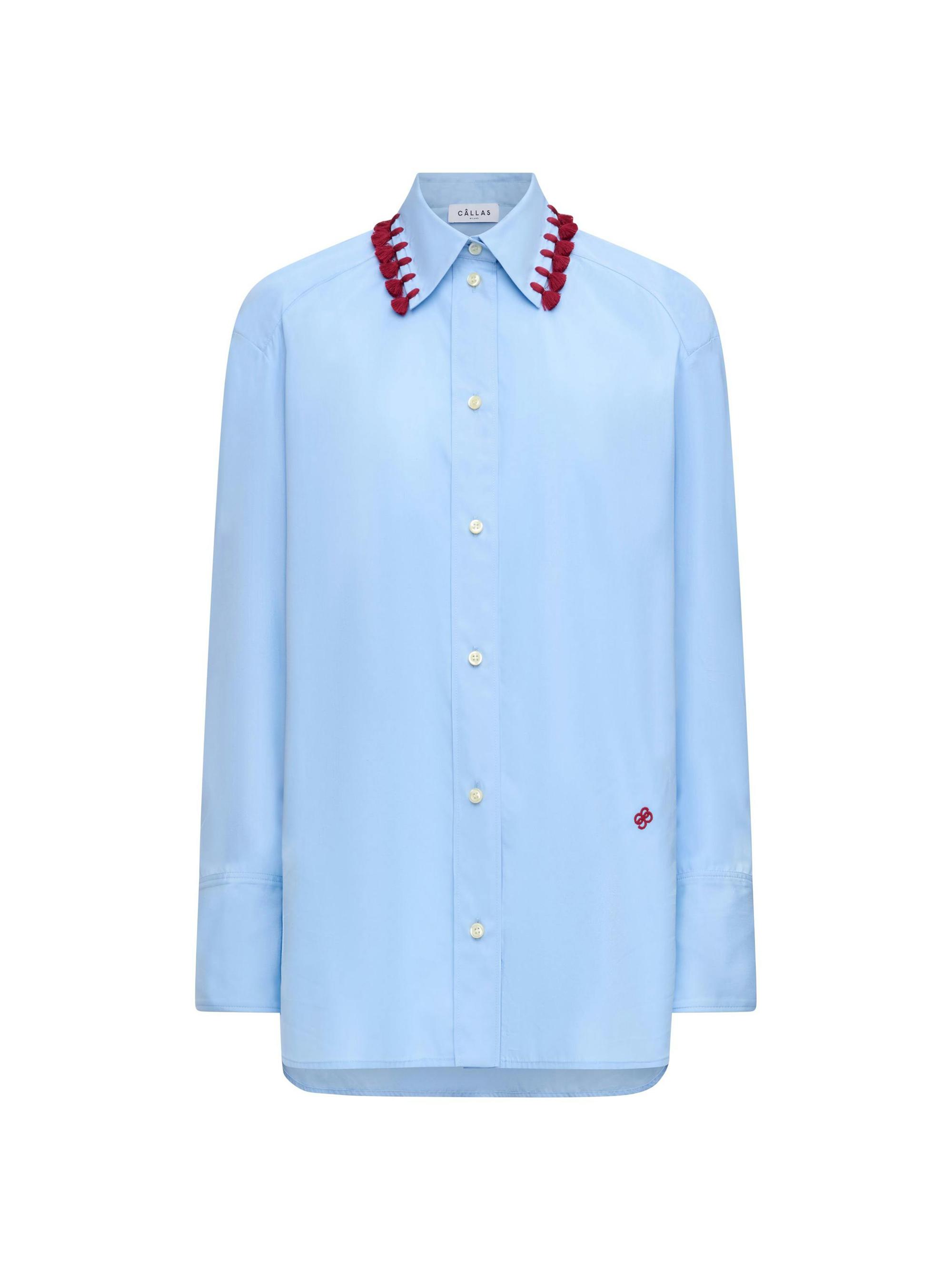Callas Milano Women's Lyn Tassel Collar Shirt - Pale Blue