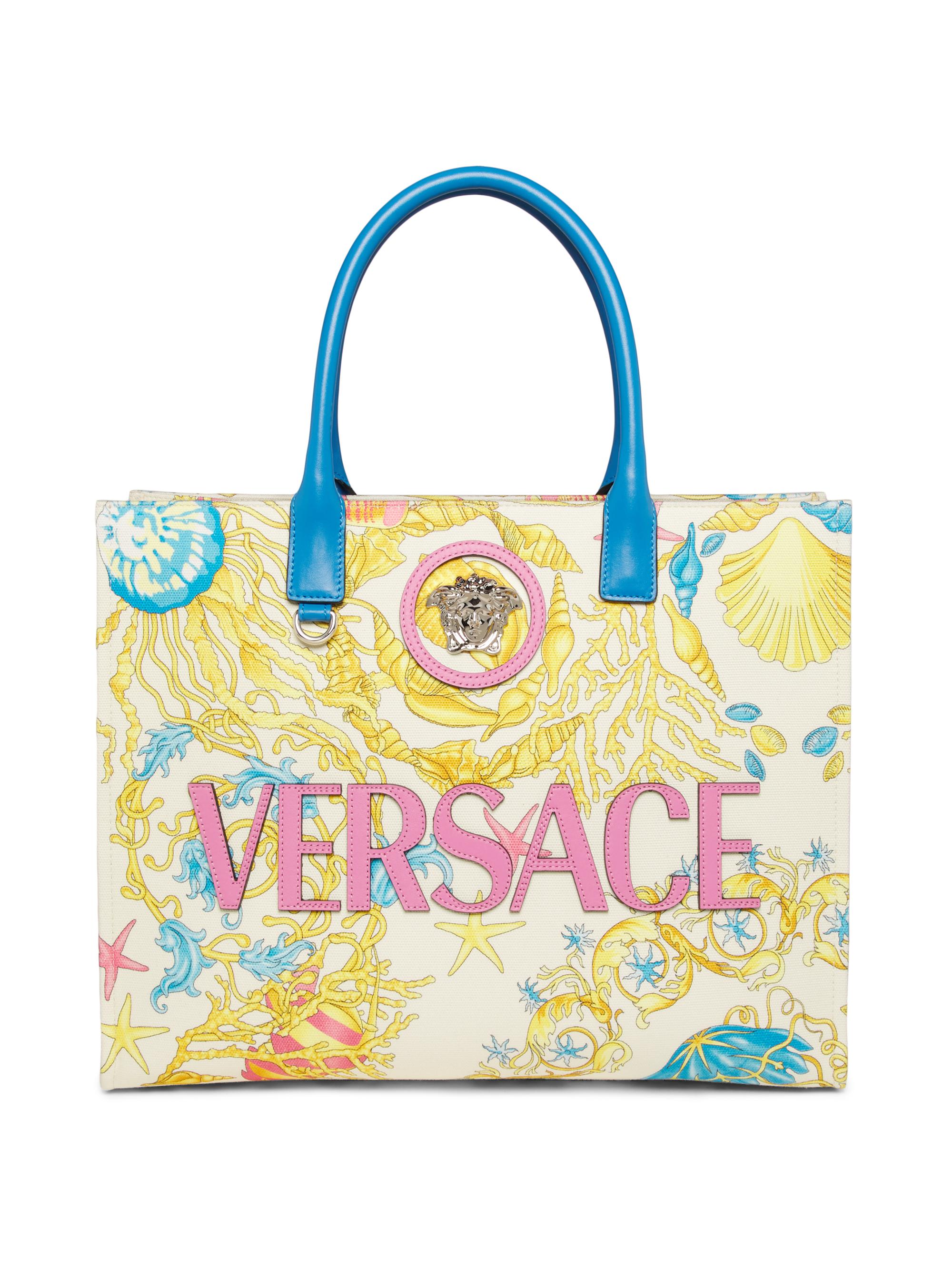 Versace Women's Logo Cotton & Leather Tote Bag - Eggshell Guava Multi