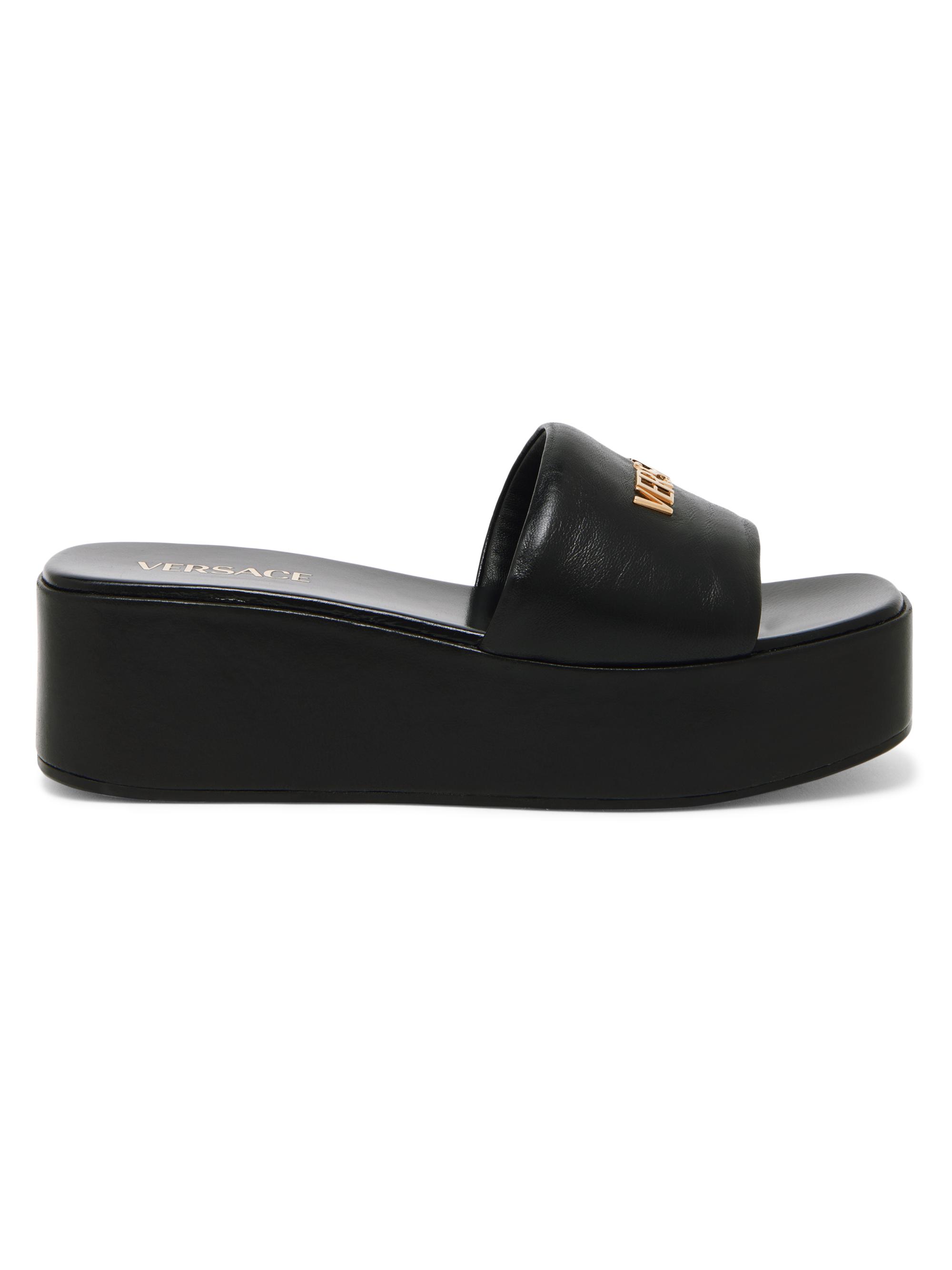 Versace Women's Logo 55MM Leather Platform Sandals - Black  Gold