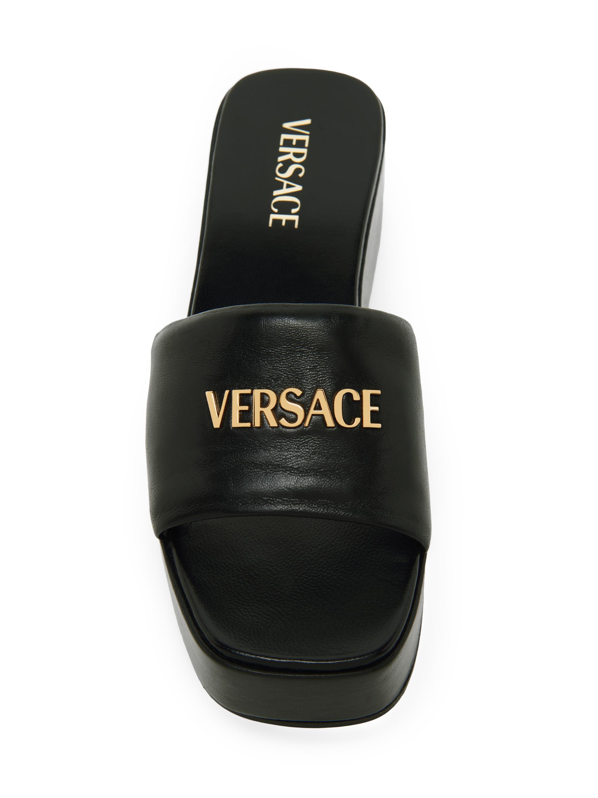 Versace Logo 55MM Leather Platform Sandals | Saks Fifth Avenue