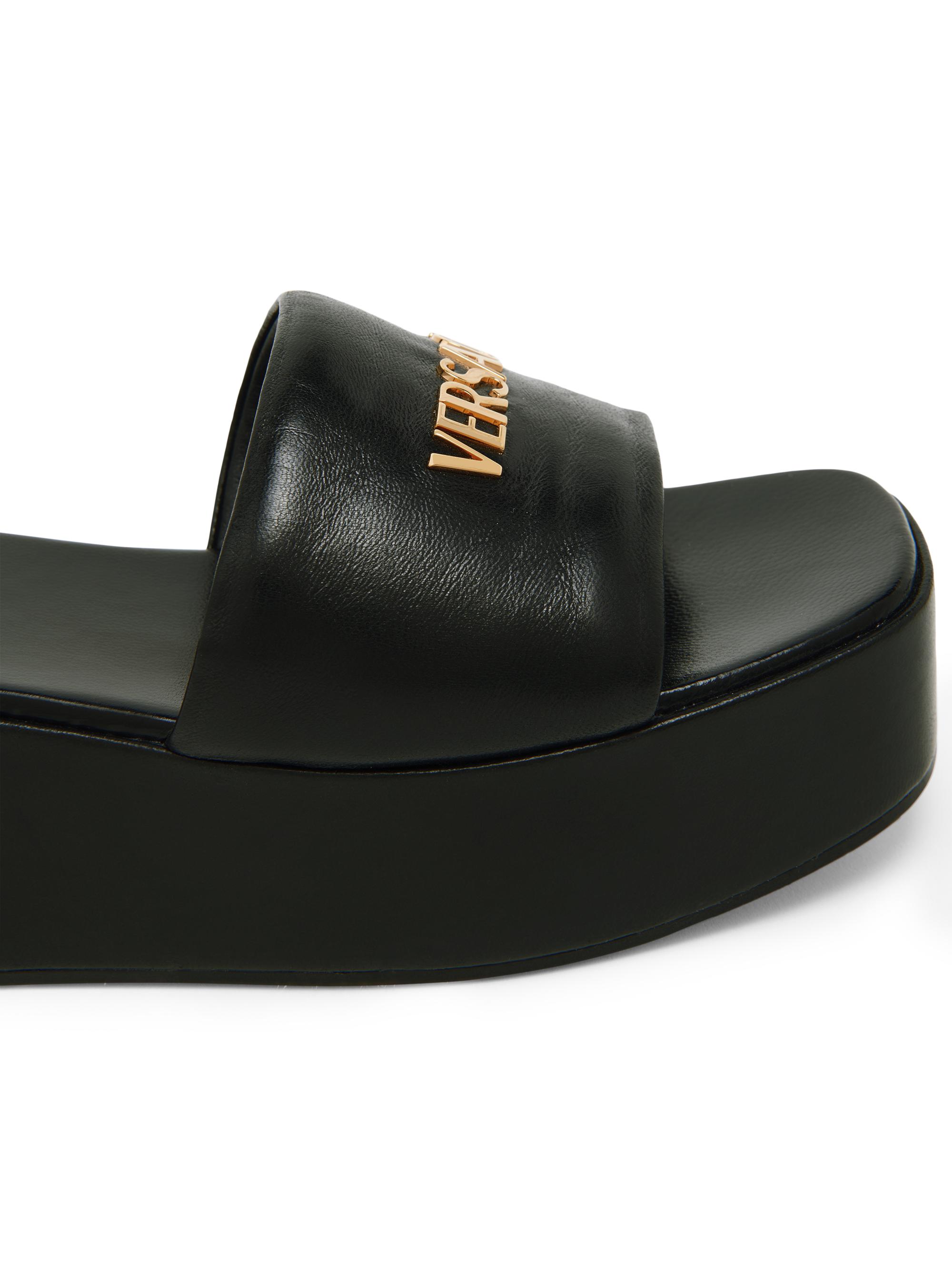 Versace Logo 55MM Leather Platform Sandals | Saks Fifth Avenue